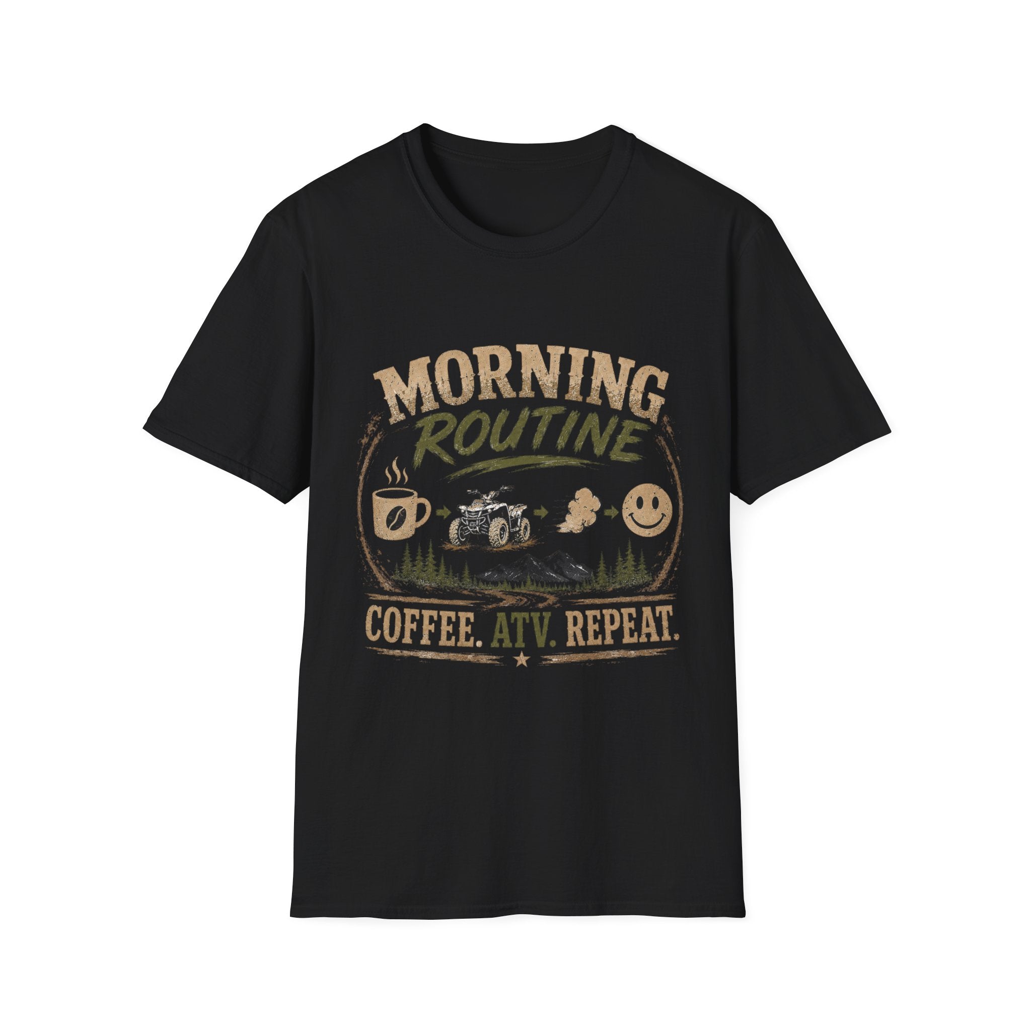 Morning Routine T-Shirt — “Coffee. ATV. Repeat.” Outdoor Adventure Graphic Tee