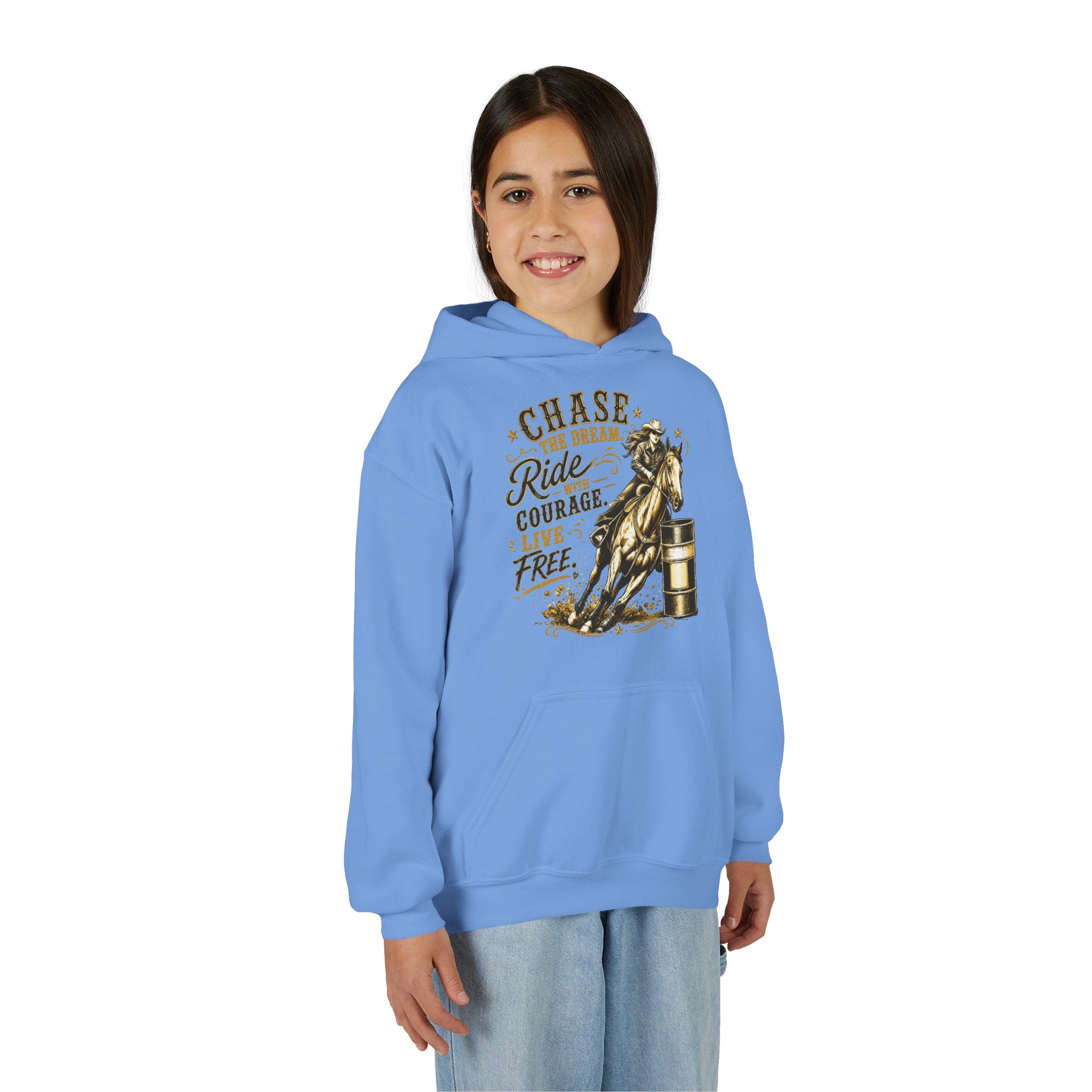 Chase the Dream Ride with Courage Youth Heavy Blend Hooded Sweatshirt