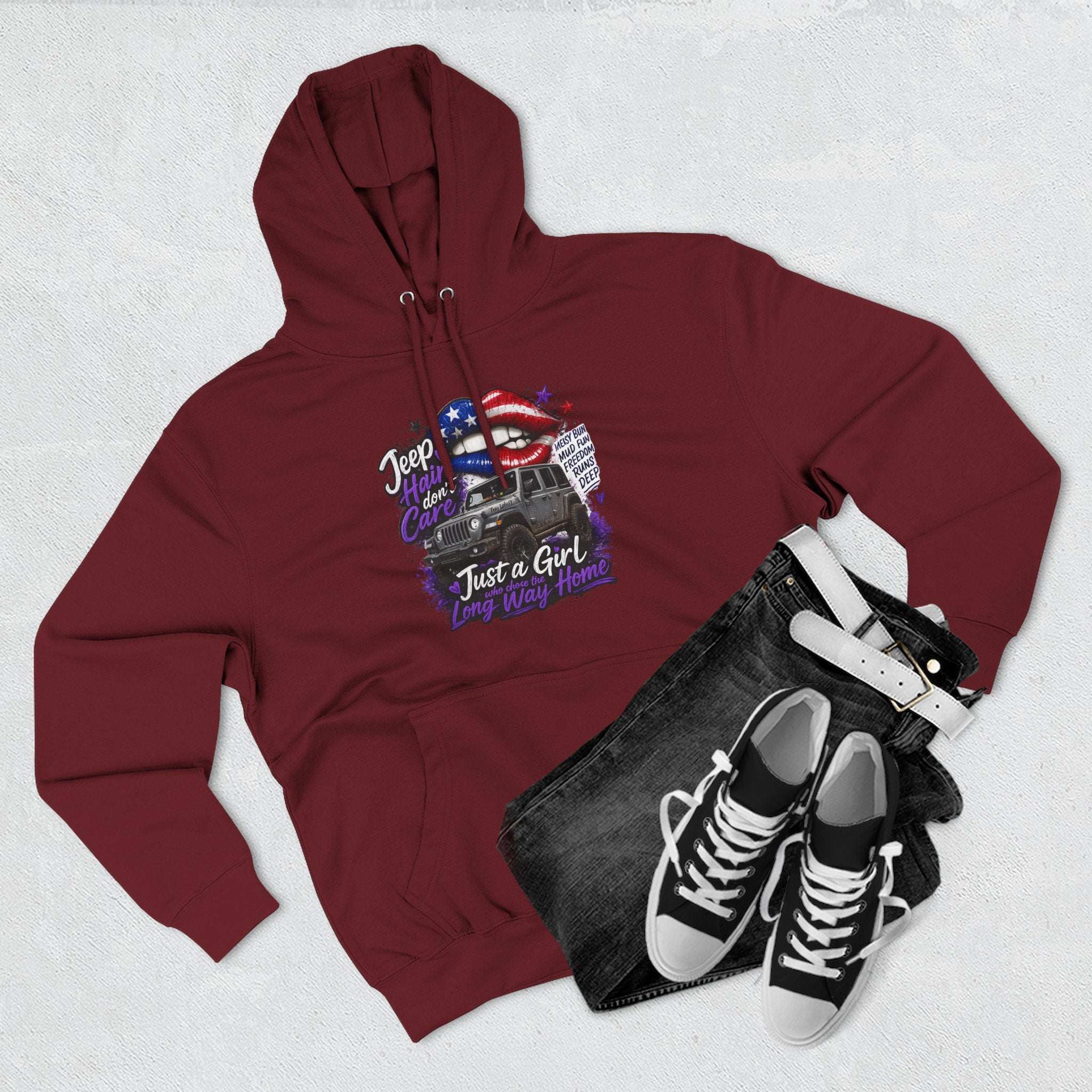 Patriotic 'Jeep Ain't Just a Girl Thing' – Graphic Fleece Pullover Jeep Driver Hoodie