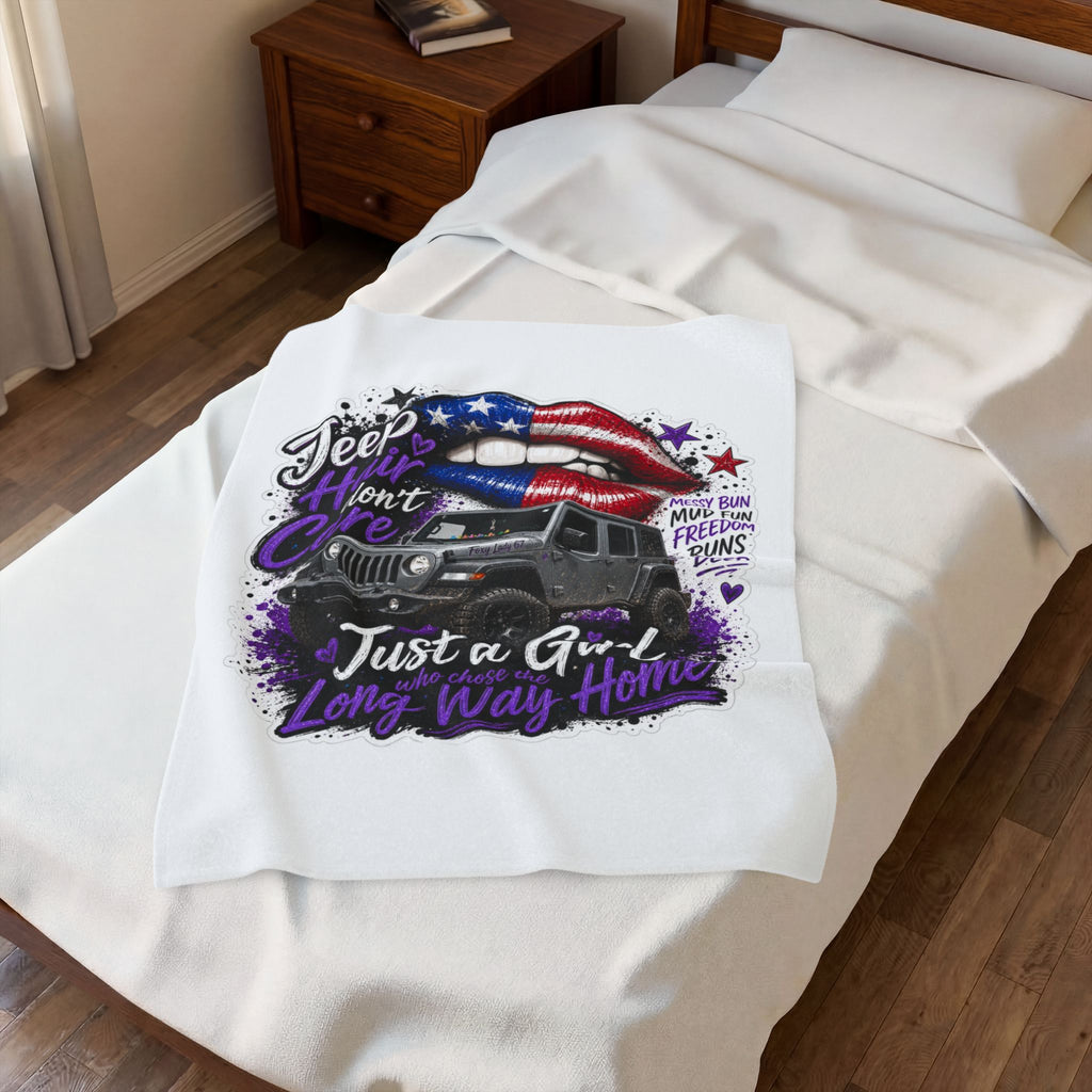 Just A Girl On A Long Way Home Jeep Velveteen Plush Blanket