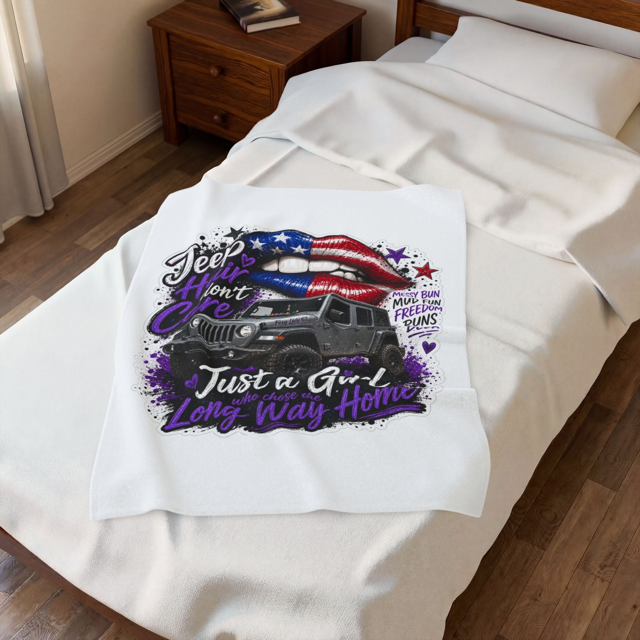 Just A Girl On A Long Way Home Jeep Velveteen Plush Blanket