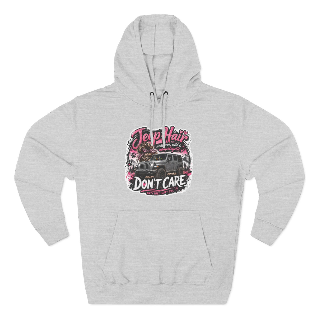 Jeep Hair Don't Care (Pink) Three-Panel Fleece Hoodie