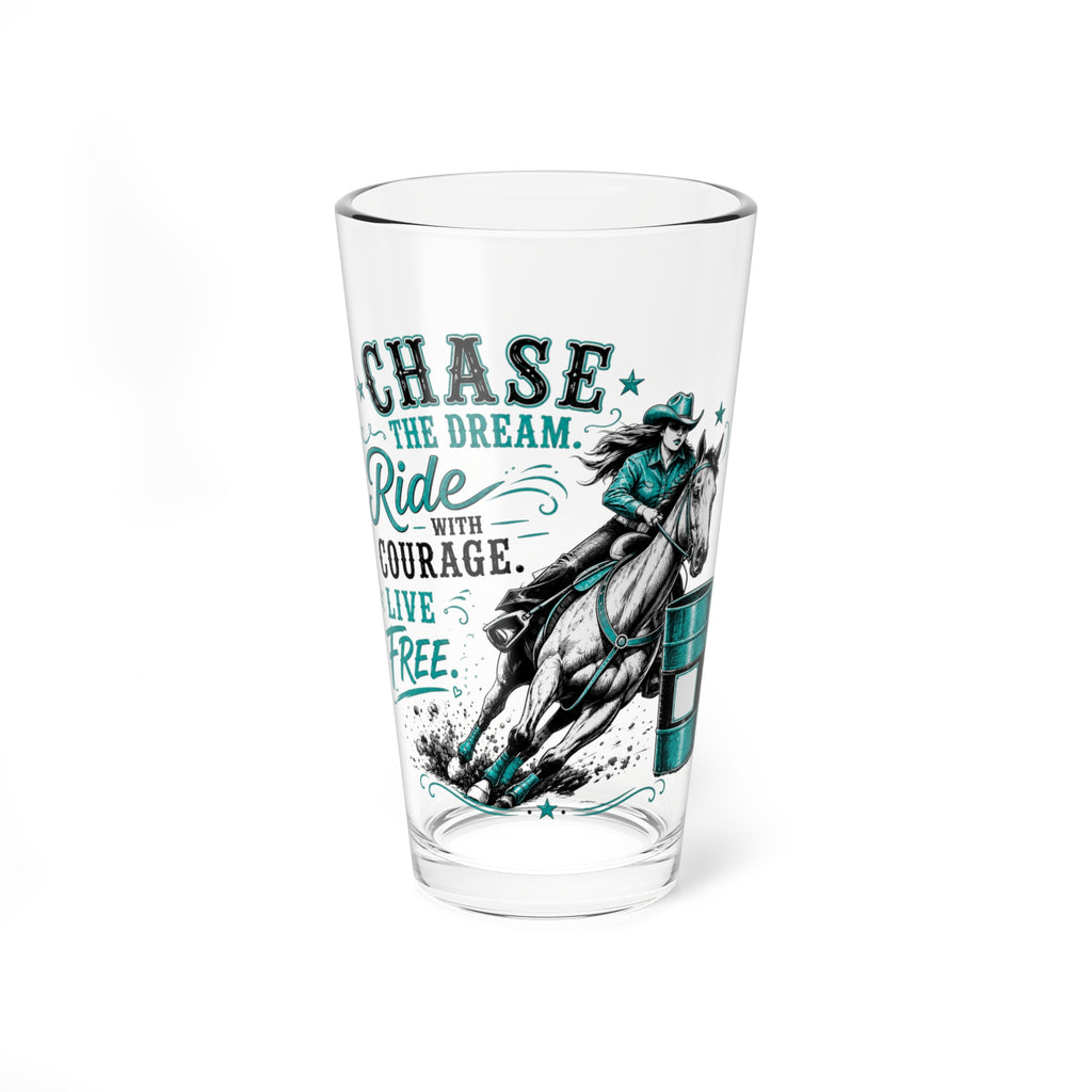'Chase the Dream, Ride with Courage' 16oz Horse Racing Glass — Mixing Glass