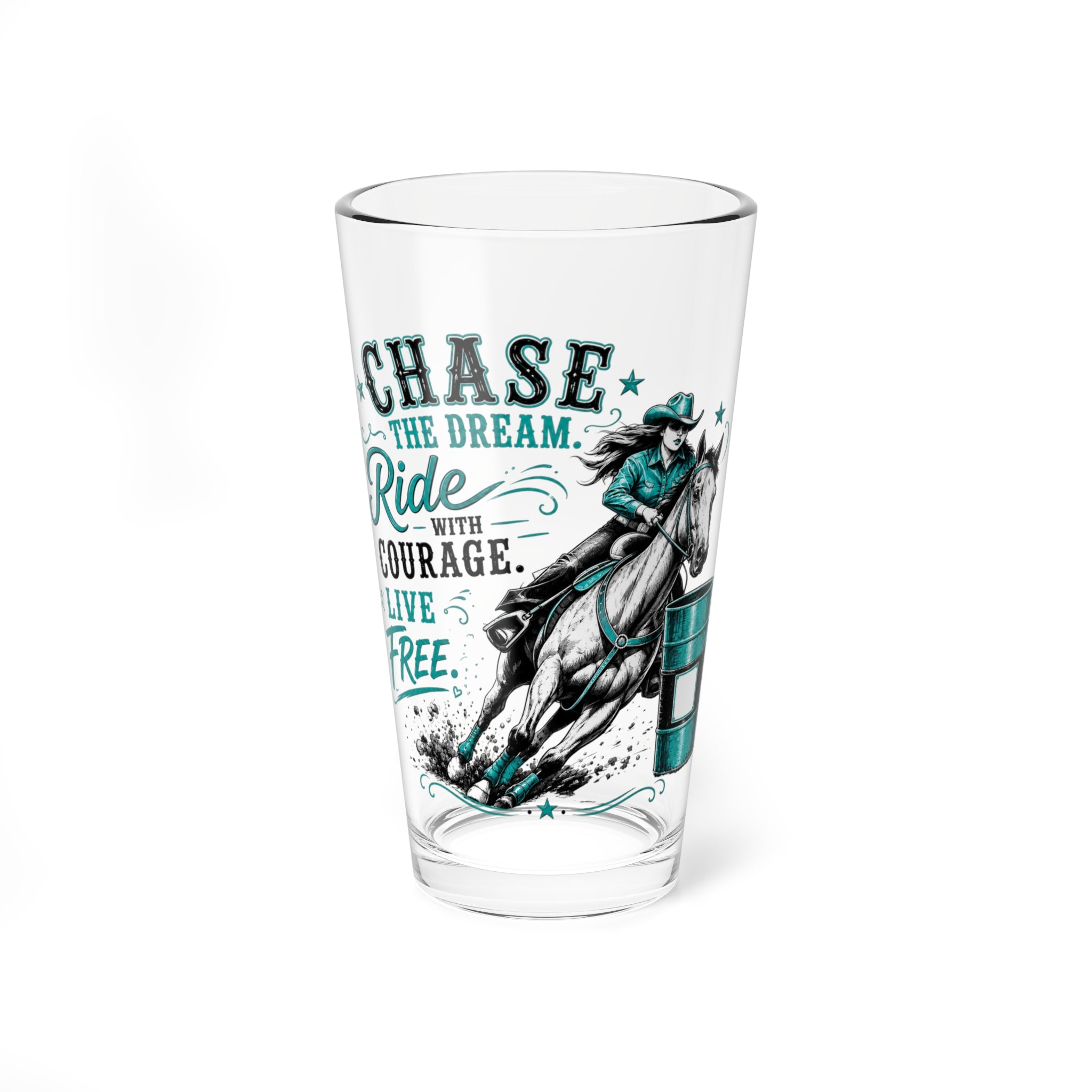 'Chase the Dream, Ride with Courage' 16oz Horse Racing Glass — Mixing Glass