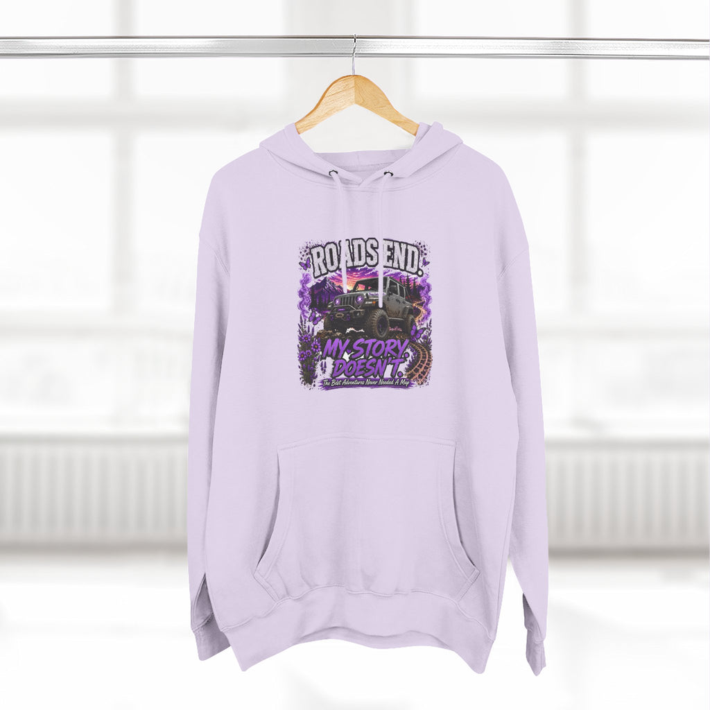 Roads End Jeep (Purple) Three-Panel Fleece Hoodie