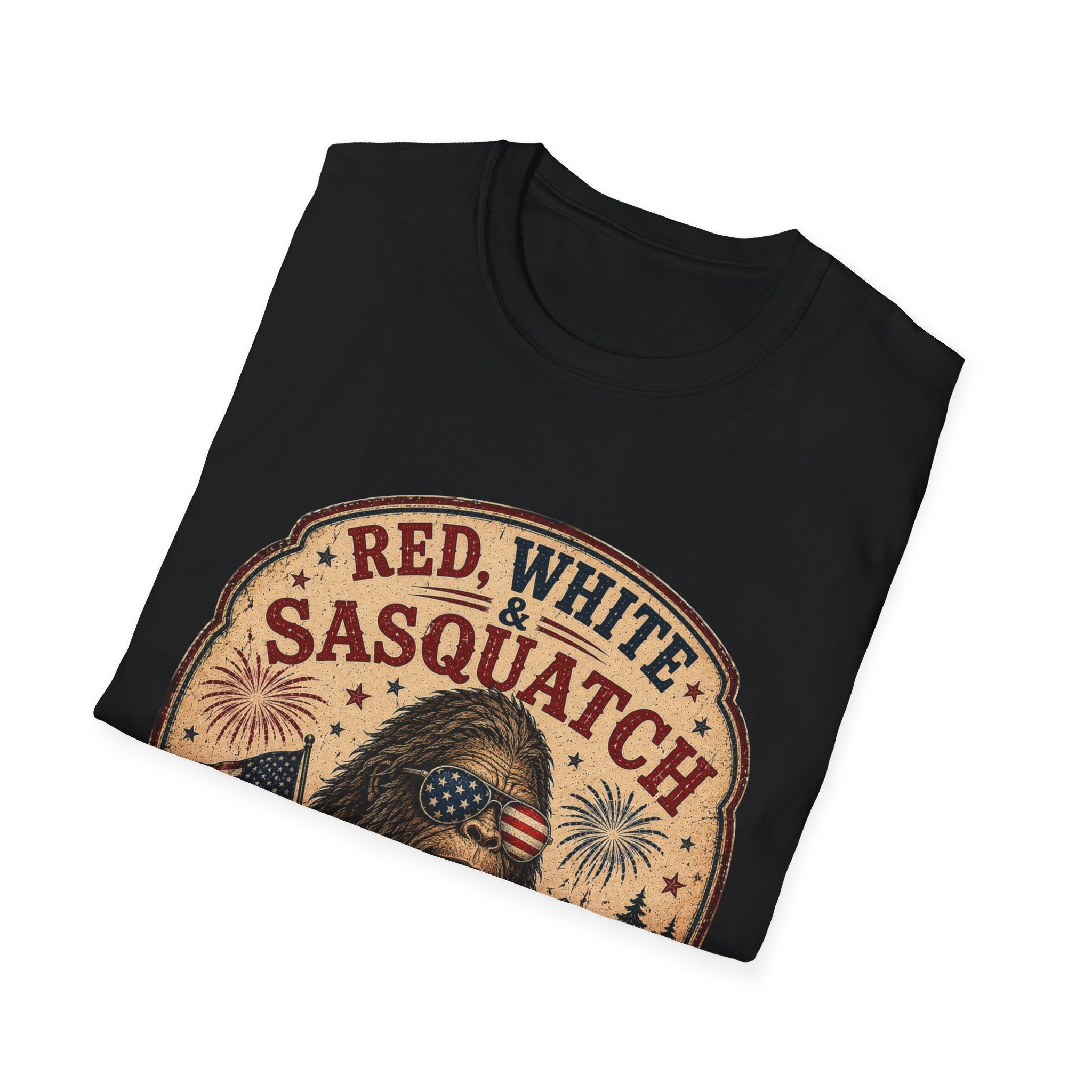 Red, White & Sasquatch T-Shirt — Proudly Unverified Patriotic Tee