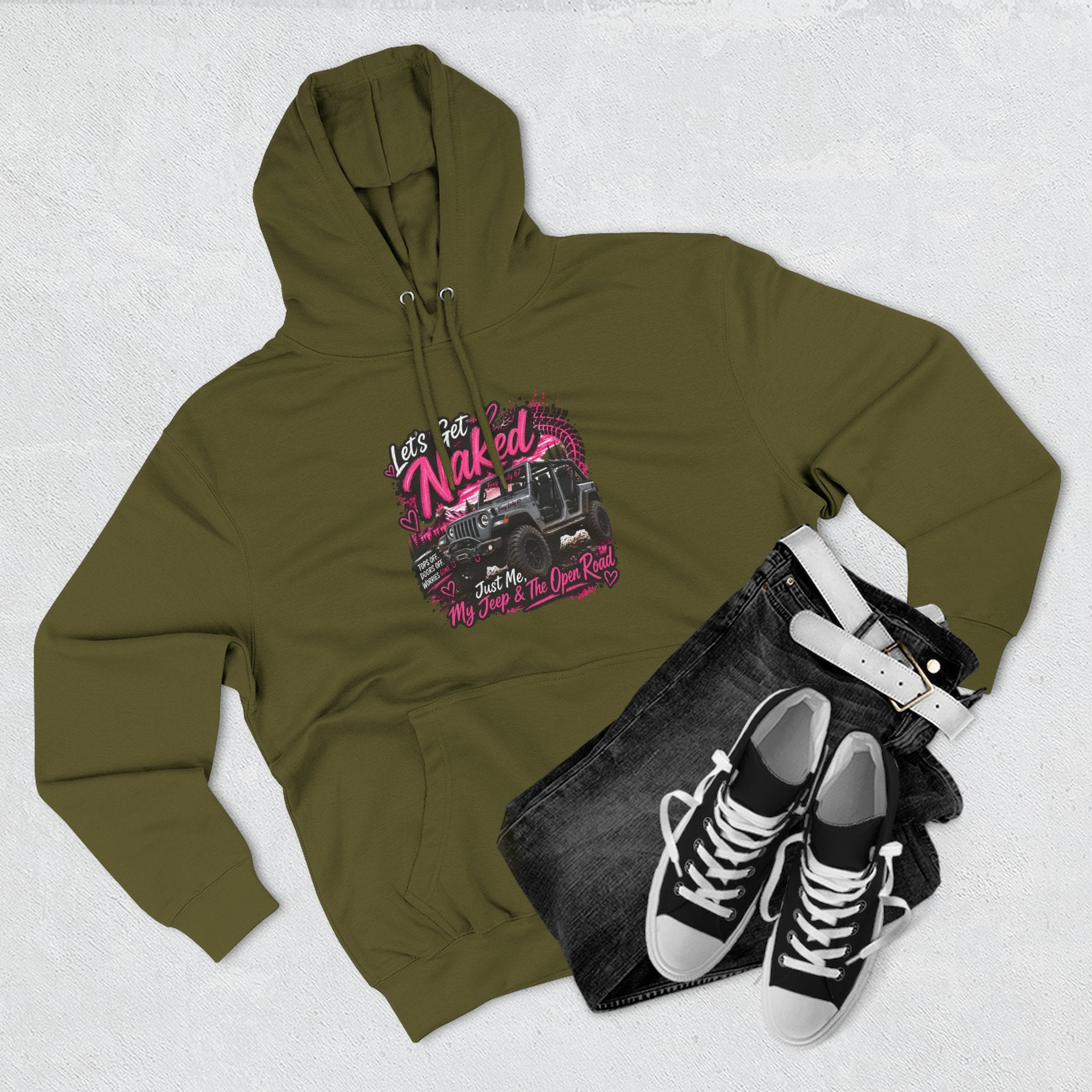 Jeep 'Let's Get Naked' Graphic Hoodie — (Pink) Off-Road Adventure Pullover