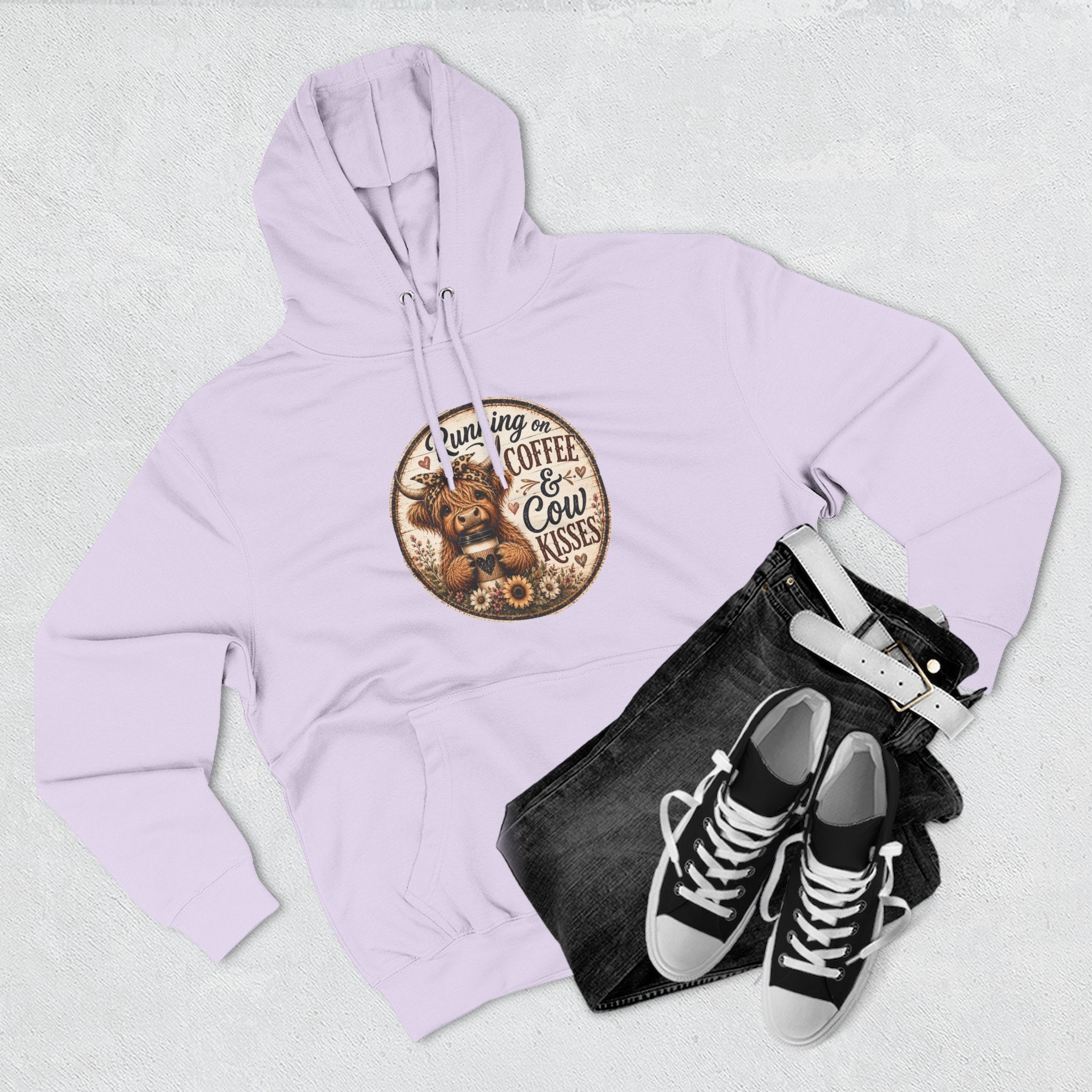Running on Coffee & Cow Kisses Three-Panel Fleece Hoodie