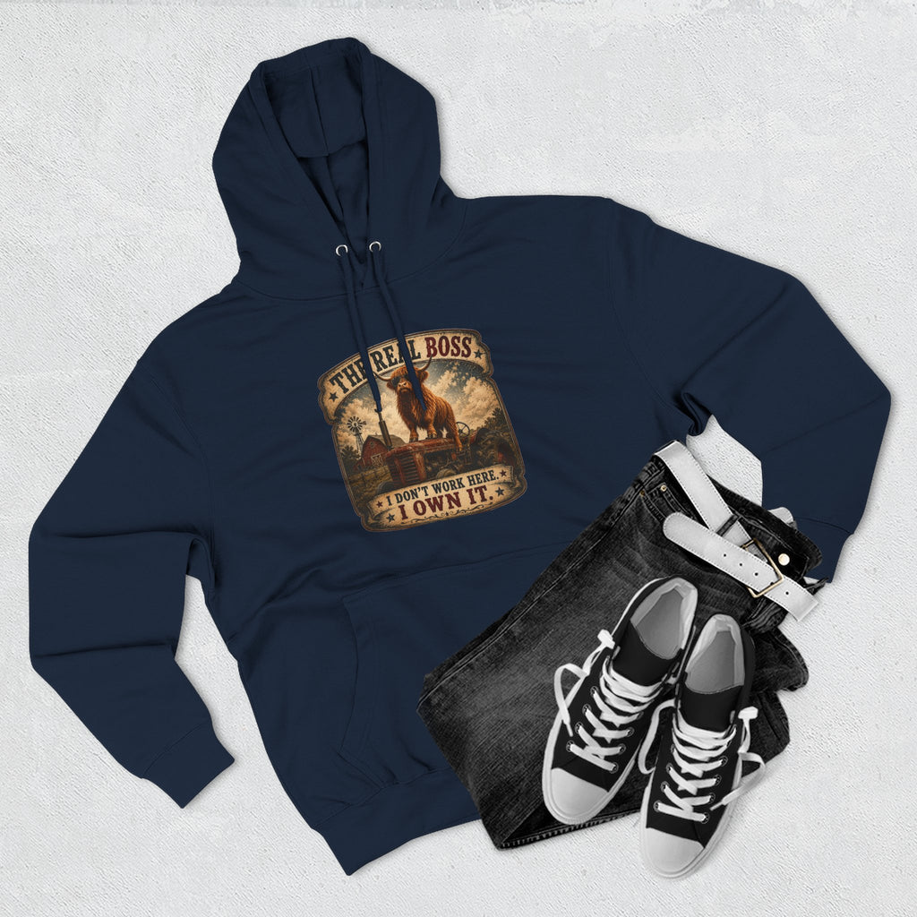 The Real Boss Highland Cow Three-Panel Fleece Hoodie