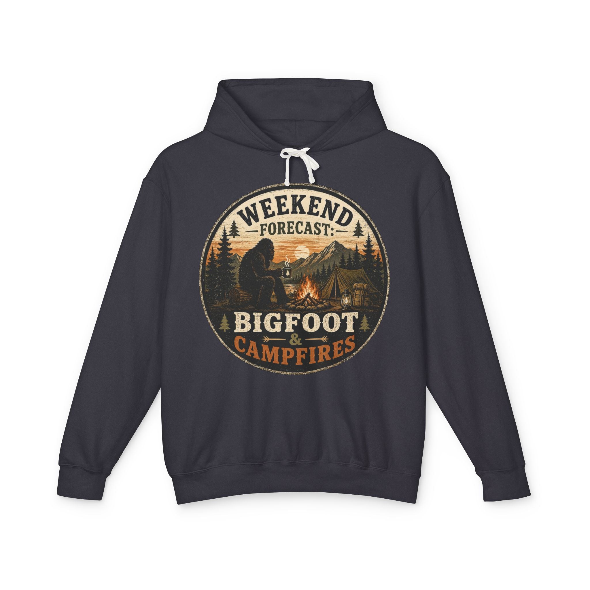 Bigfoot & Campfires Hoodie — Weekend Forecast Camping Graphic Sweatshirt