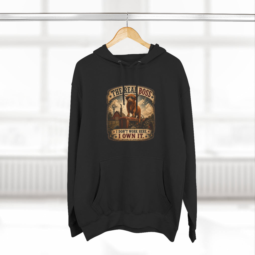 The Real Boss Highland Cow Three-Panel Fleece Hoodie
