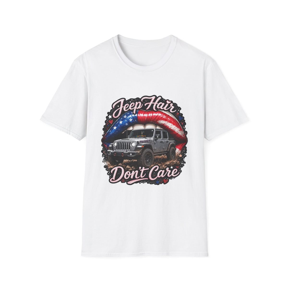 Jeep Hair Don't Care T-Shirt — American Flag Lips Off‑Road Graphic Tee