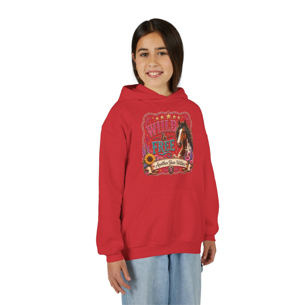 Youth Hoodie — "Wild & Free" Horse Graphic Pullover