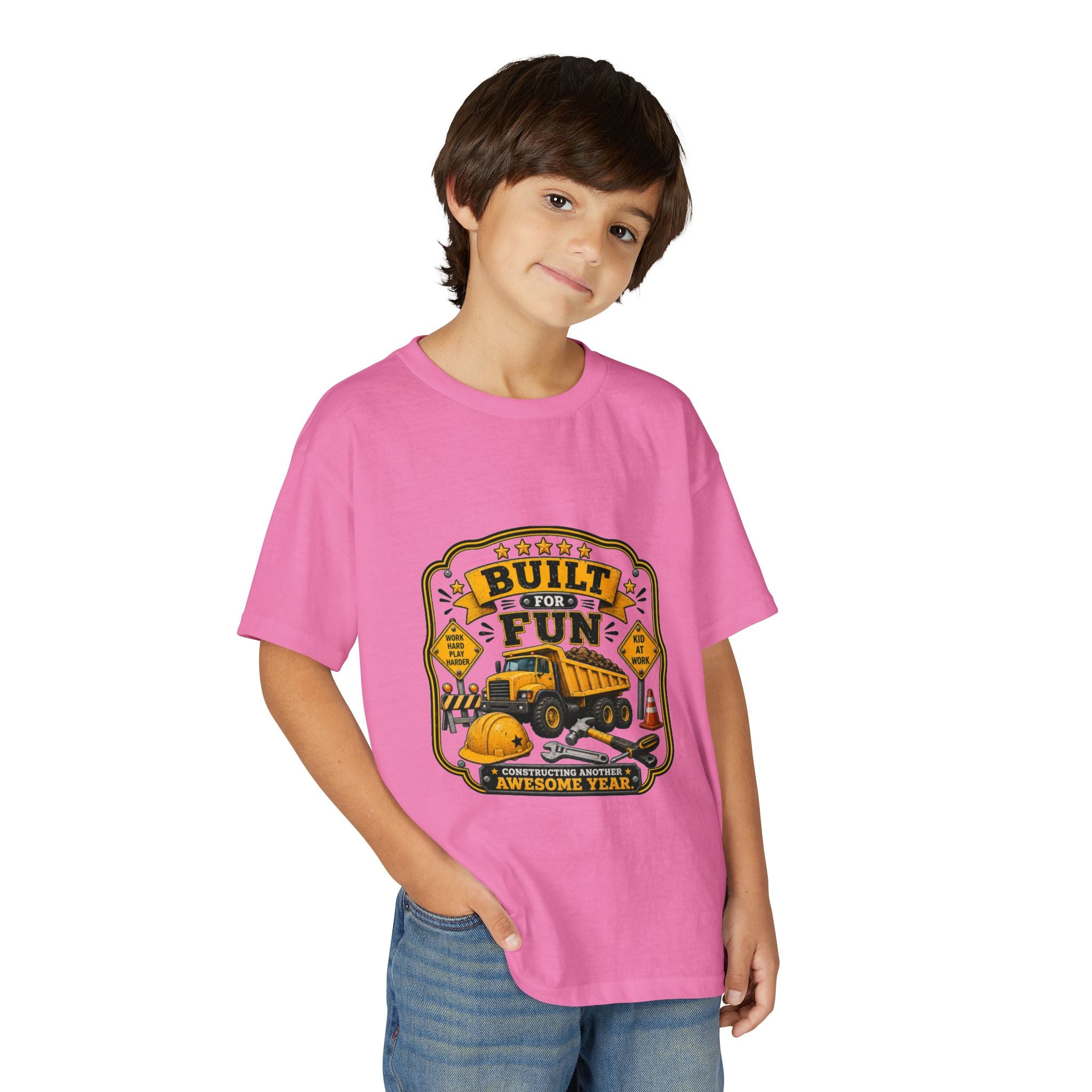 "Built For Fun" Graphic Tee Kids Construction Truck — T-Shirt