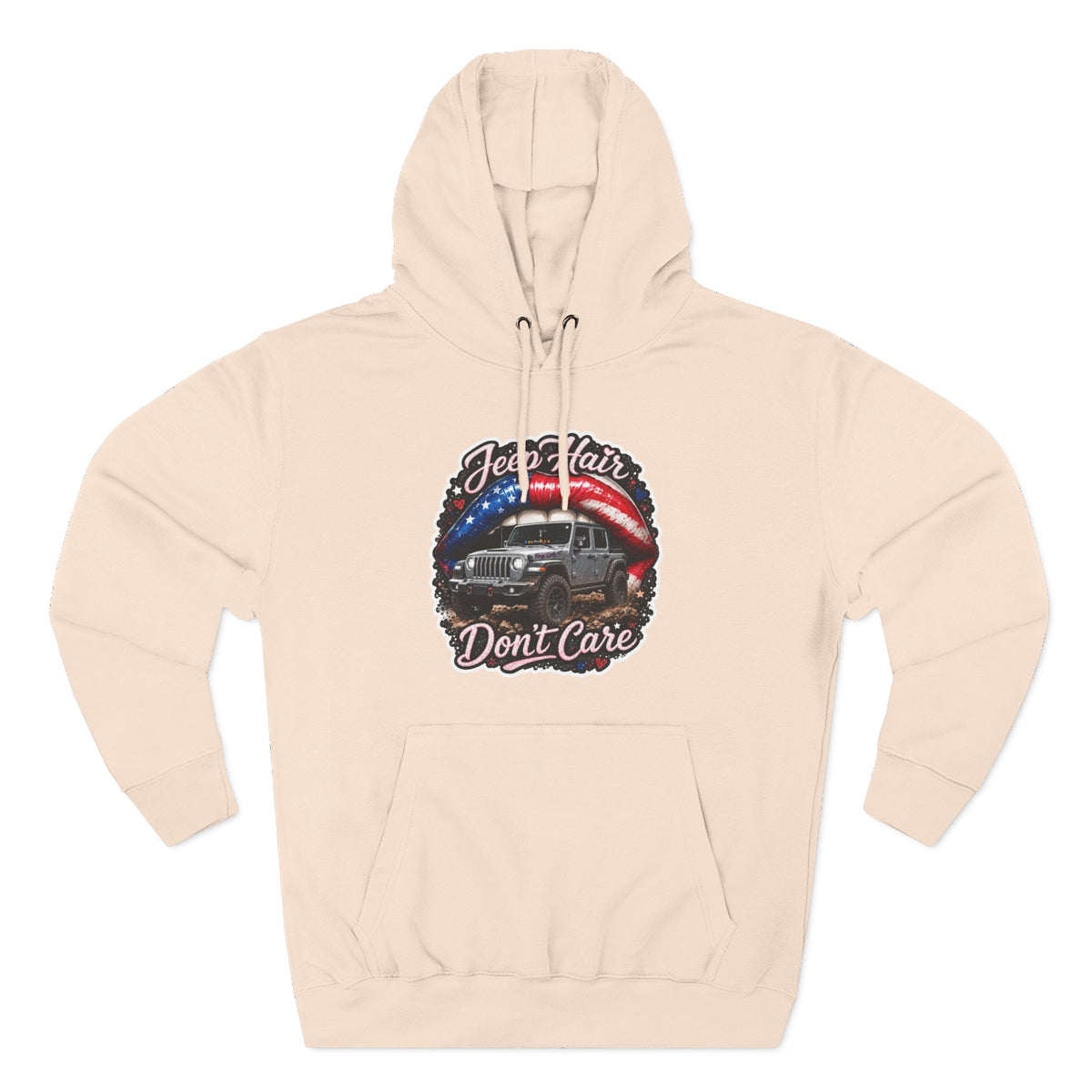 "Jeep Hair Don't Care" Graphic Fleece Pullover - Patriotic Jeep Hoodie