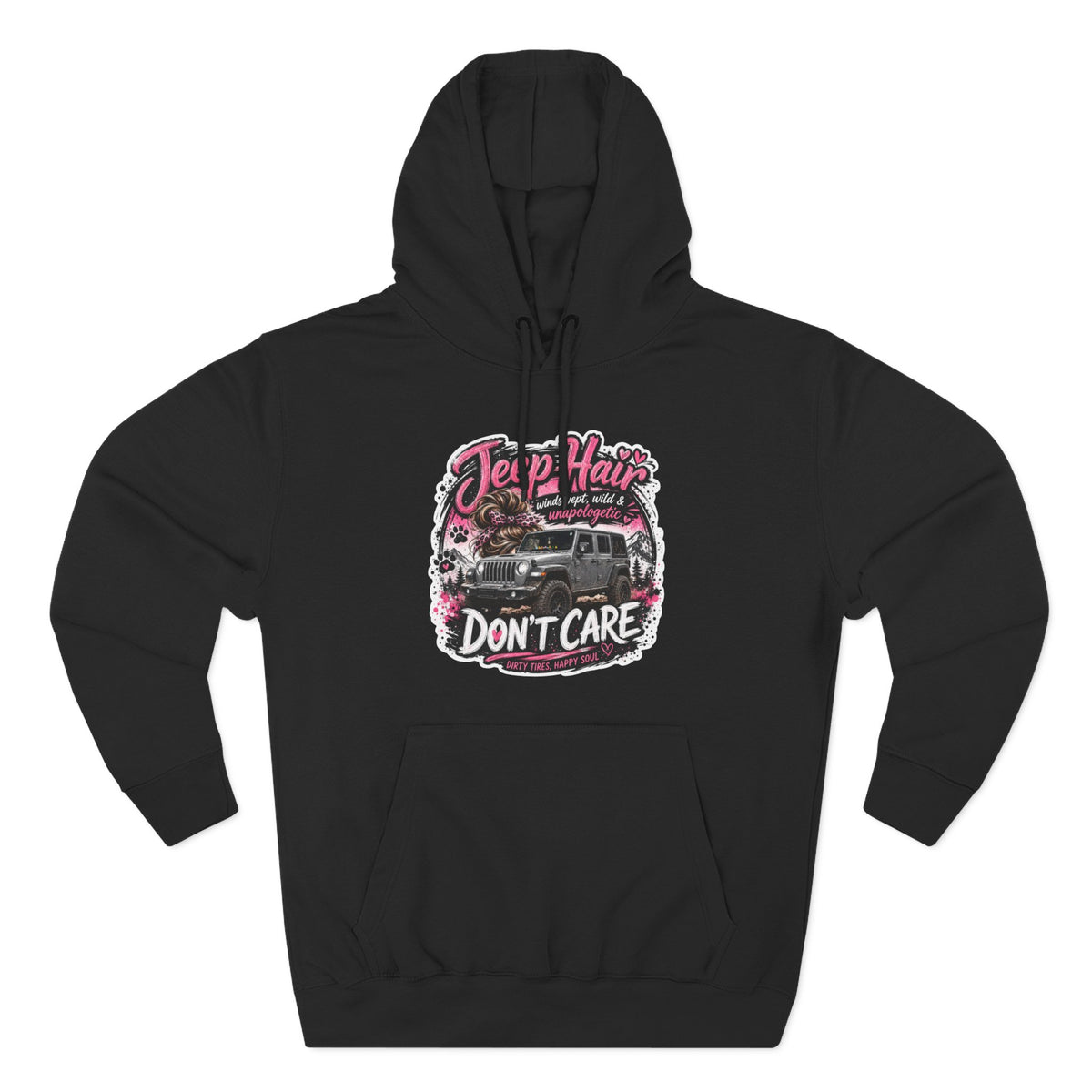 Jeep Hair Don't Care (Pink) Three-Panel Fleece Hoodie