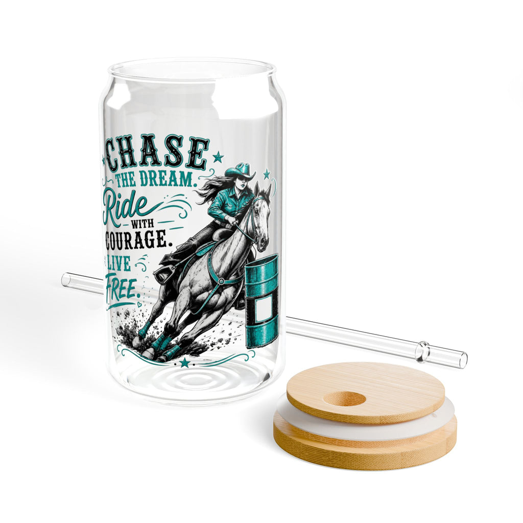 Chase the Dream Horse Teal Glass Straw Cup, 16oz