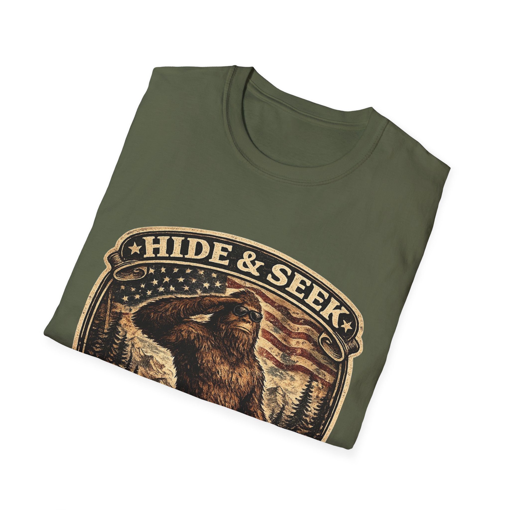 Sasquatch 'Hide & Seek' Graphic T-Shirt — Vintage Bigfoot Tee
