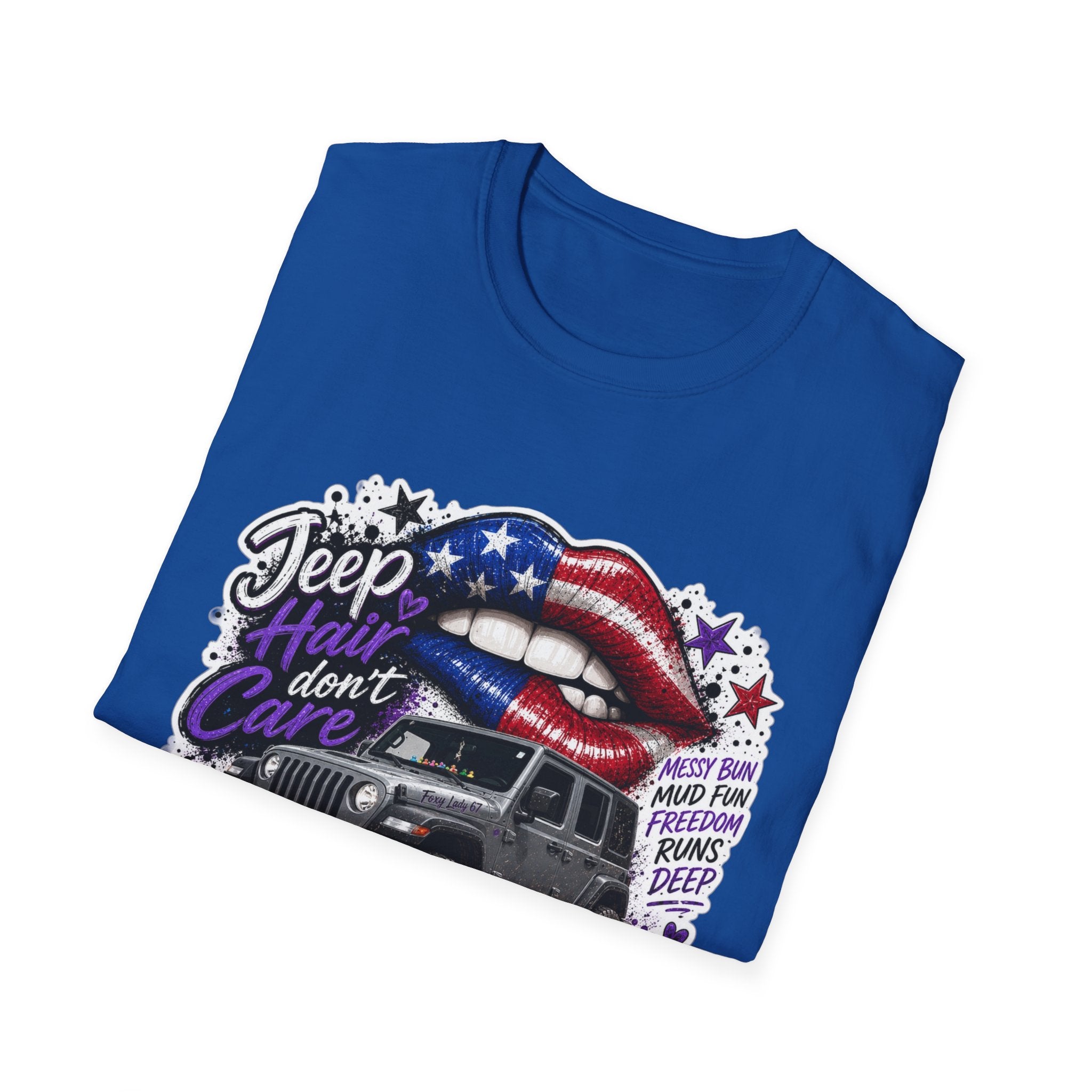 Jeep Hair Don't Care T-Shirt — American Flag Lips Off-Road Truck Tee