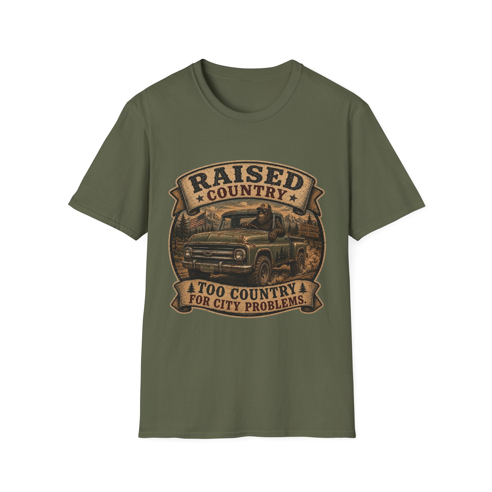 Raised Country T-Shirt — "Too Country for City Problems" Vintage Truck Tee