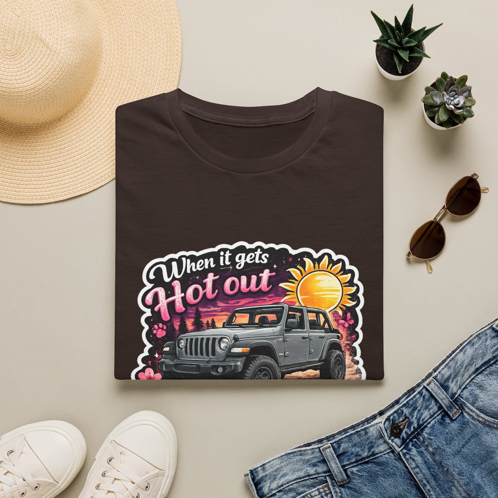 When It Gets Hot Out Jeep (Pink) Unisex Softstyle T-Shirt