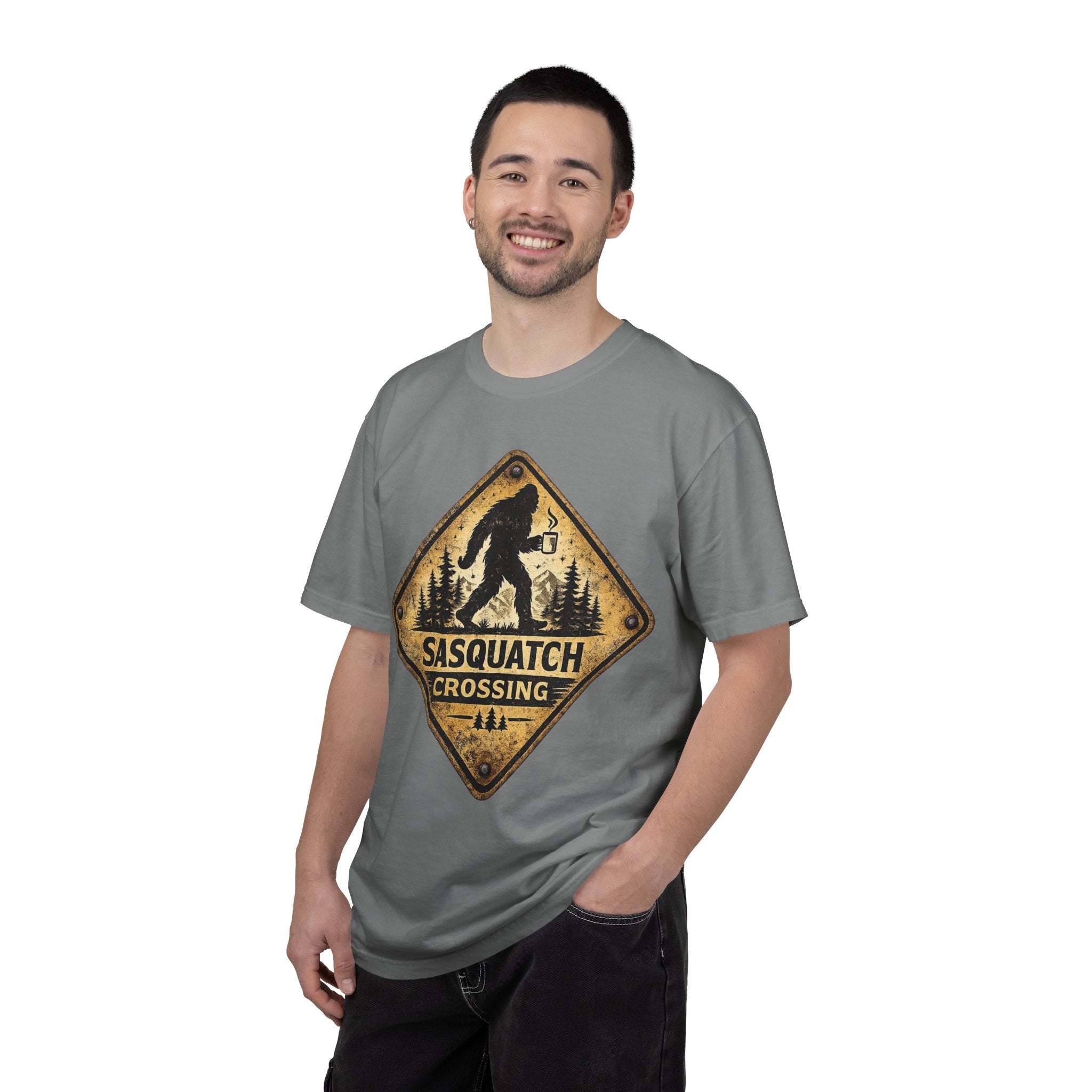 Sasquatch Crossing T-Shirt — Vintage Bigfoot Warning Sign Tee