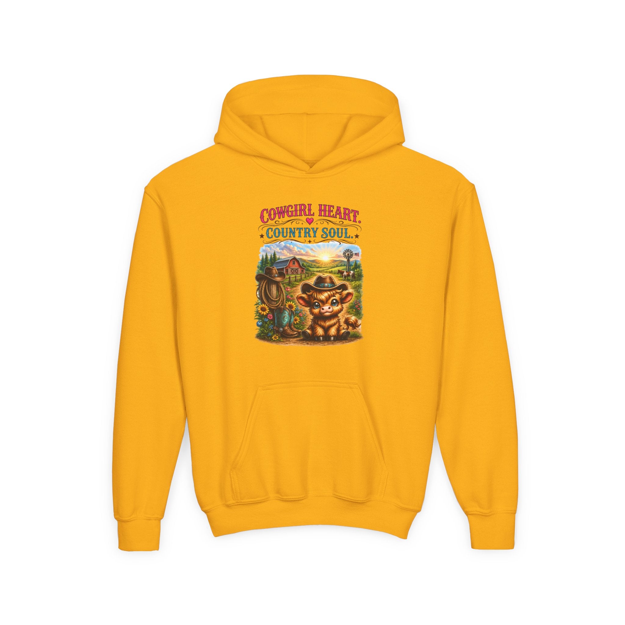 Cowgirl Heart Country Soul Youth Heavy Blend Hooded Sweatshirt