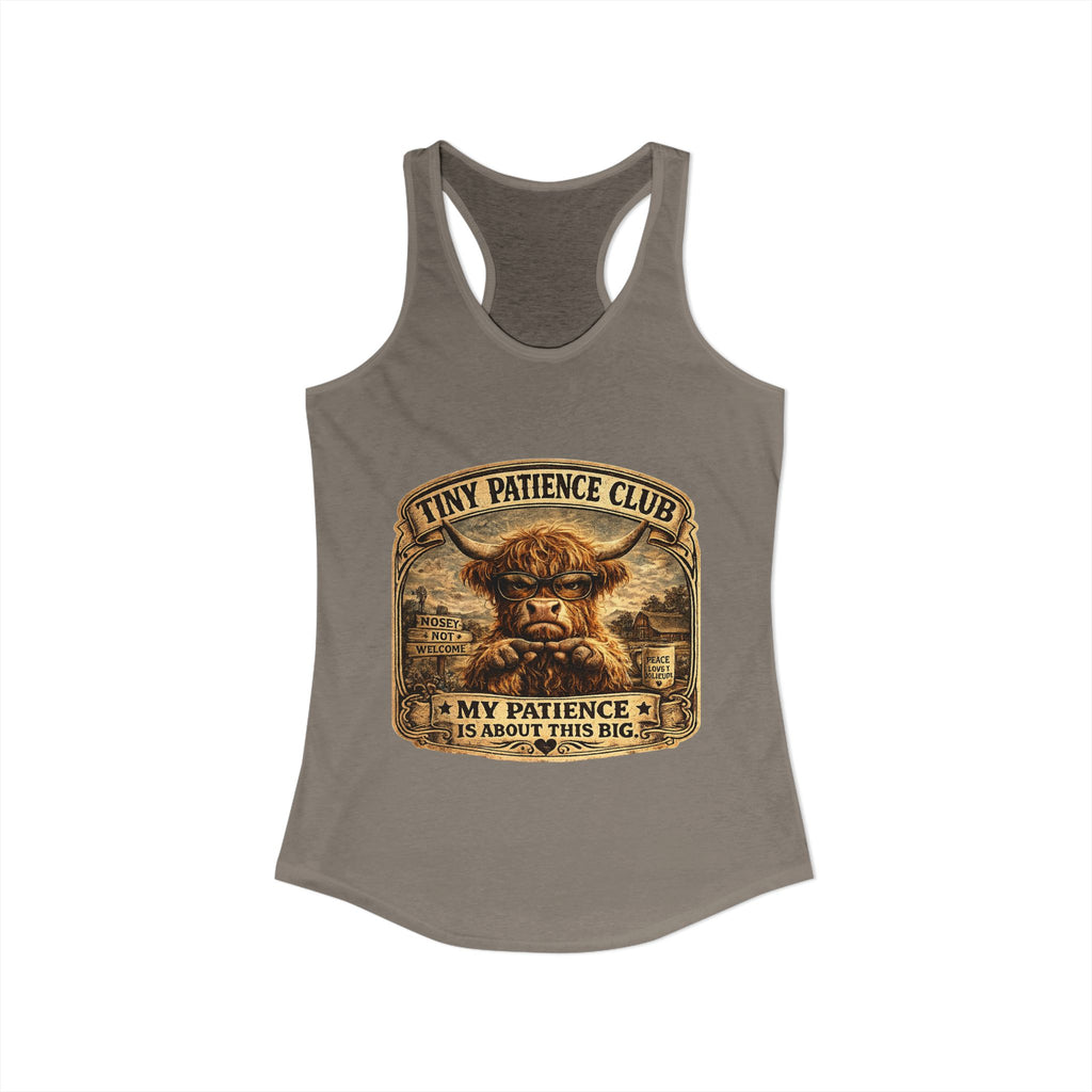 Tiny Patience Highland Cow Women's Ideal Racerback Tank