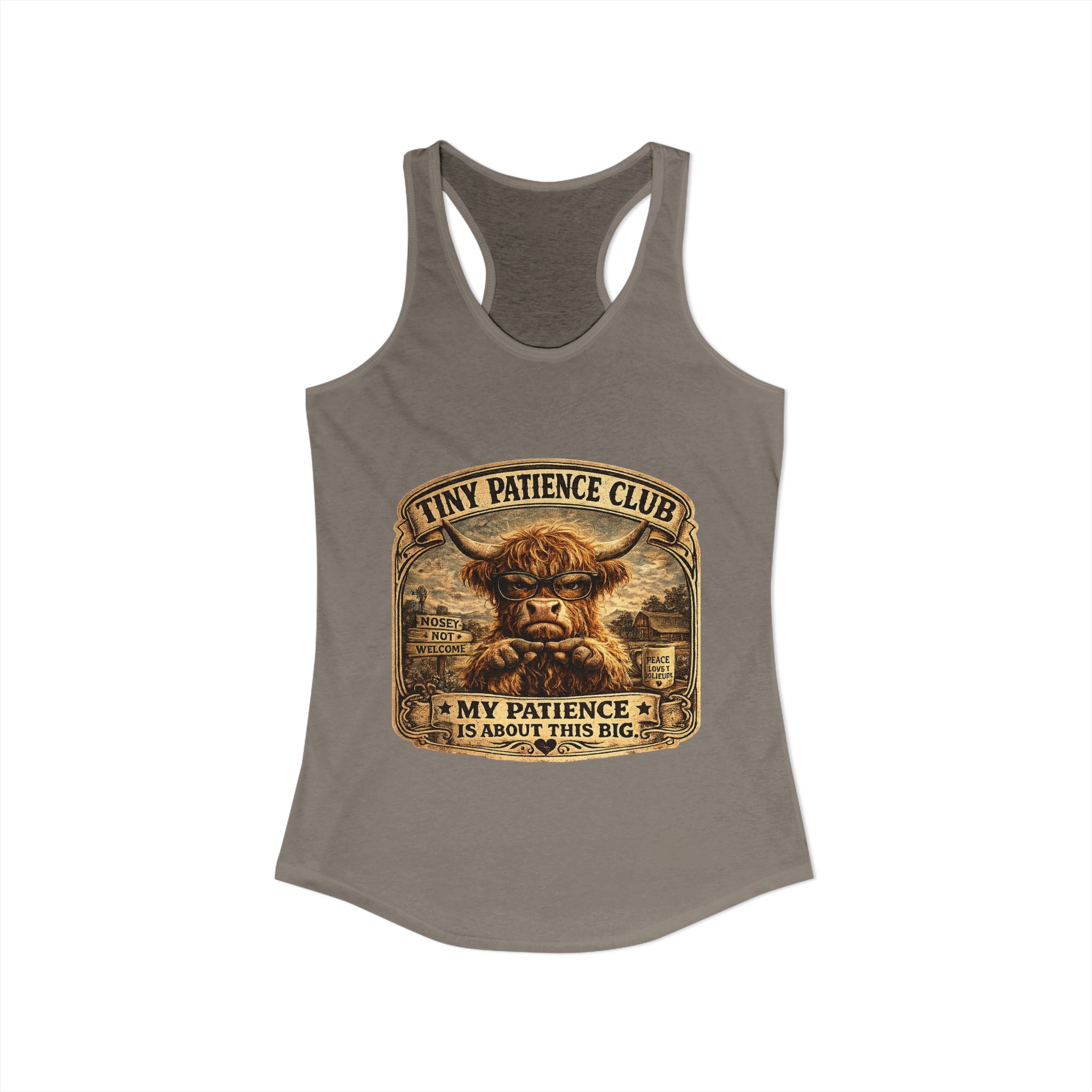 Tiny Patience Highland Cow Women's Ideal Racerback Tank