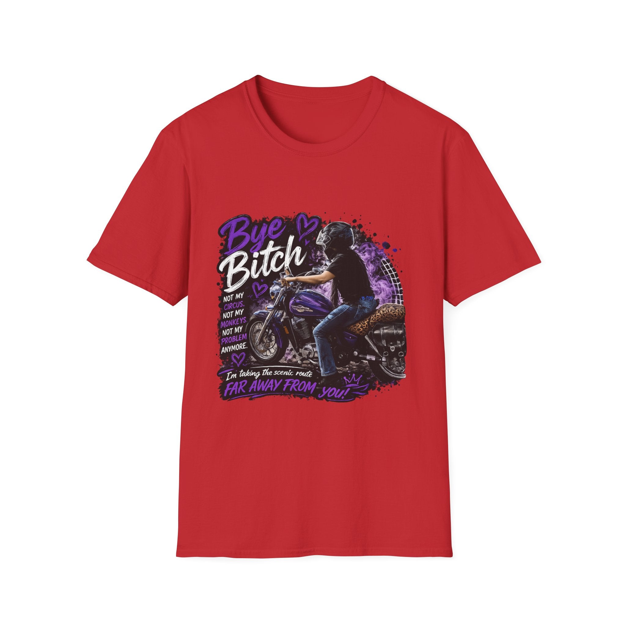 "Bue Bitch" Purple Motorcycle Design – Biker Babe Graphic T‑Shirt