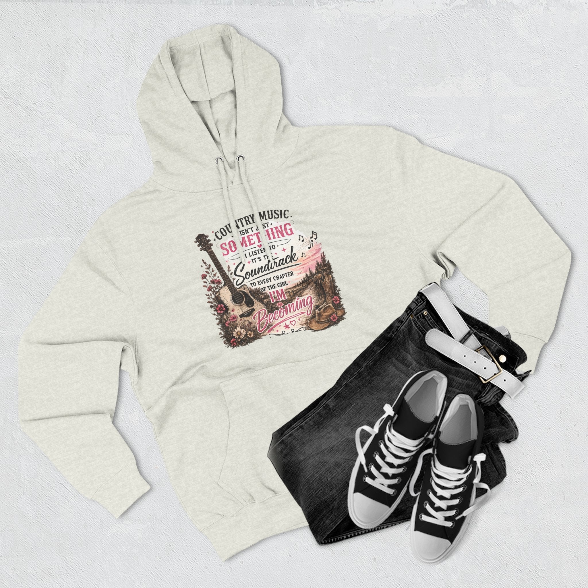 Country Music Soundtrack Hoodie — Vintage Guitar Scenic Graphic
