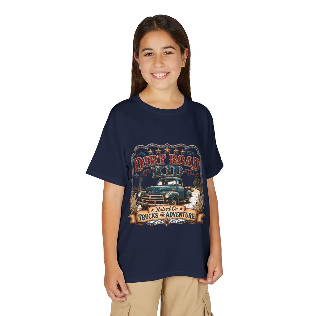 Vintage Truck 'Raised on Trucks & Adventure' Graphic Tee - Youth Dirt Road Kid T-Shirt