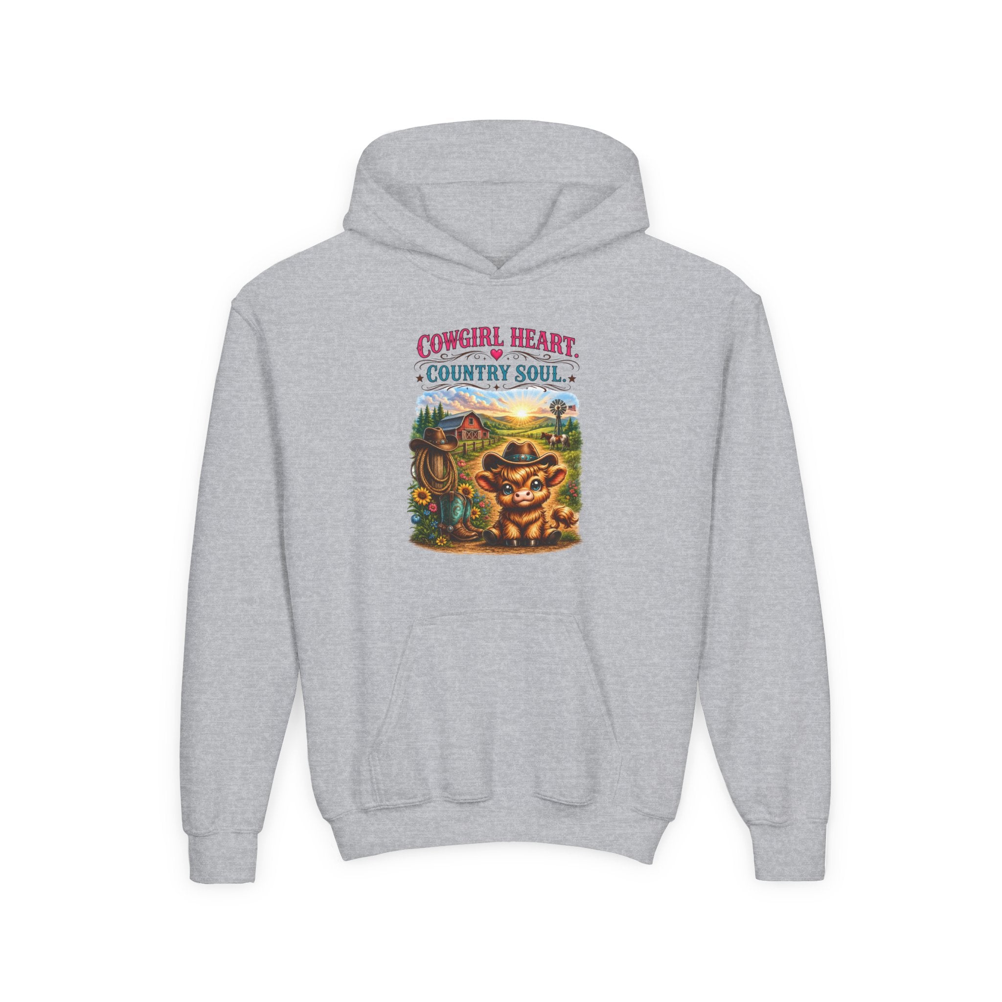 Cowgirl Heart Country Soul Youth Heavy Blend Hooded Sweatshirt