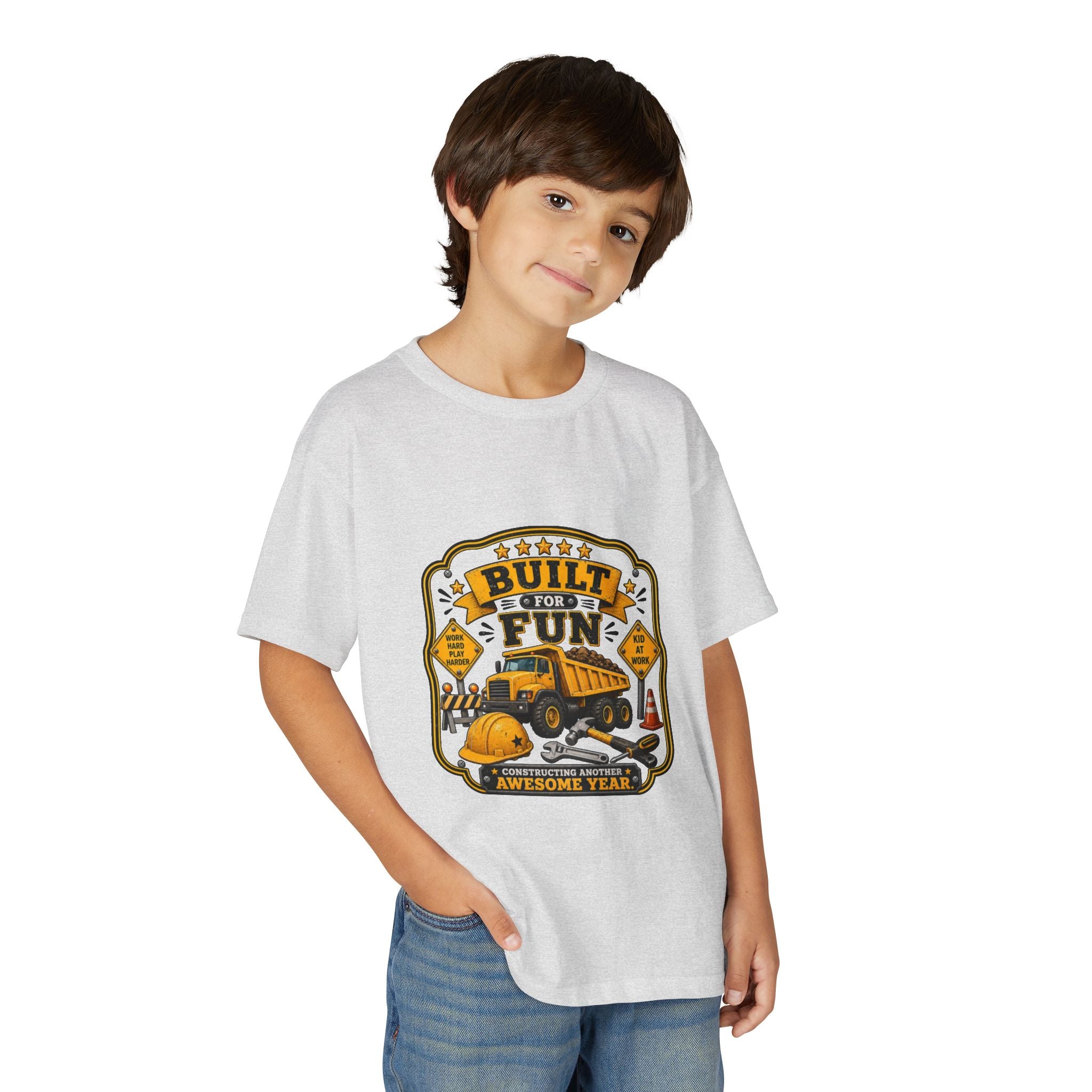 "Built For Fun" Graphic Tee Kids Construction Truck — T-Shirt