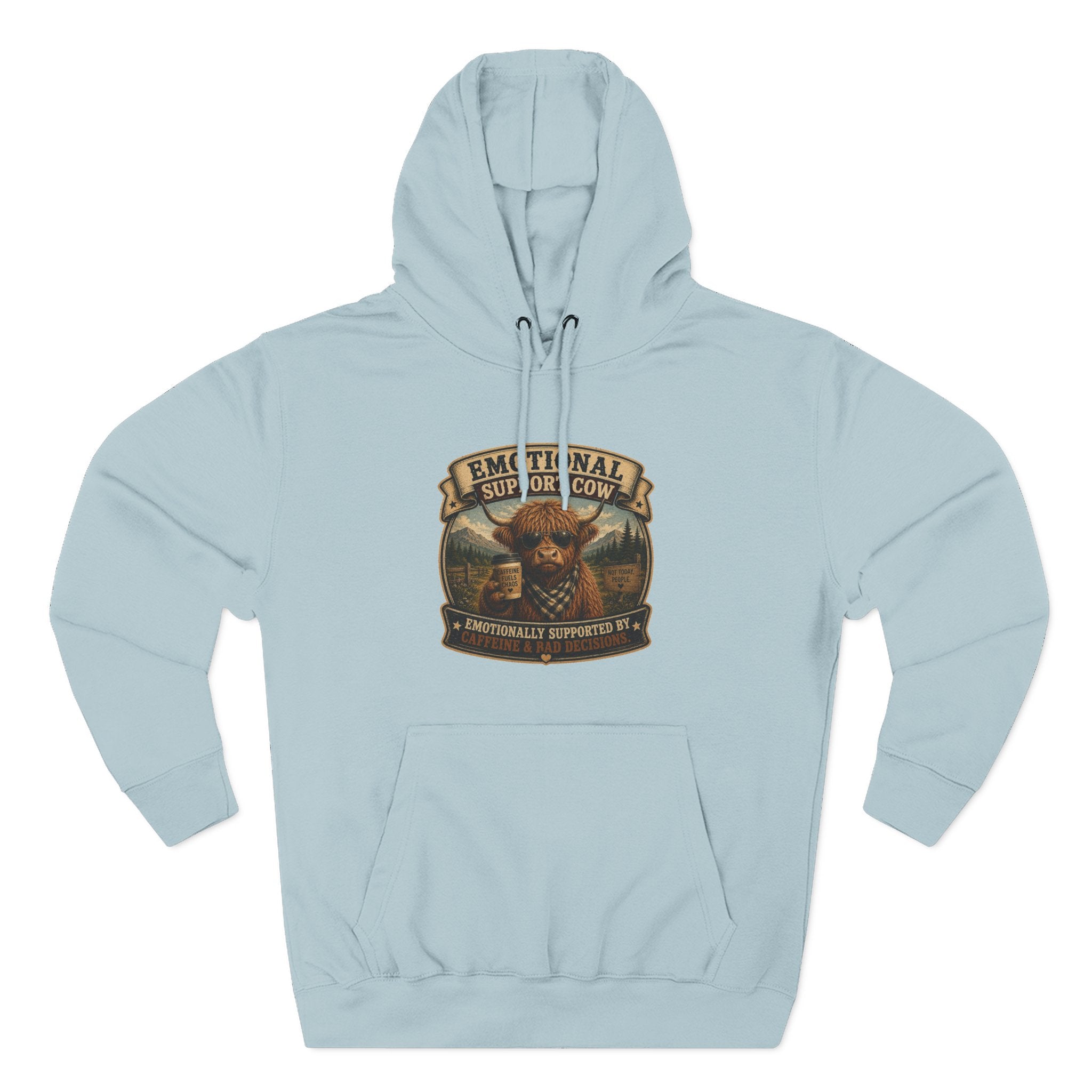 Emotional Support Cow Highland Cow - Three-Panel Fleece Hoodie