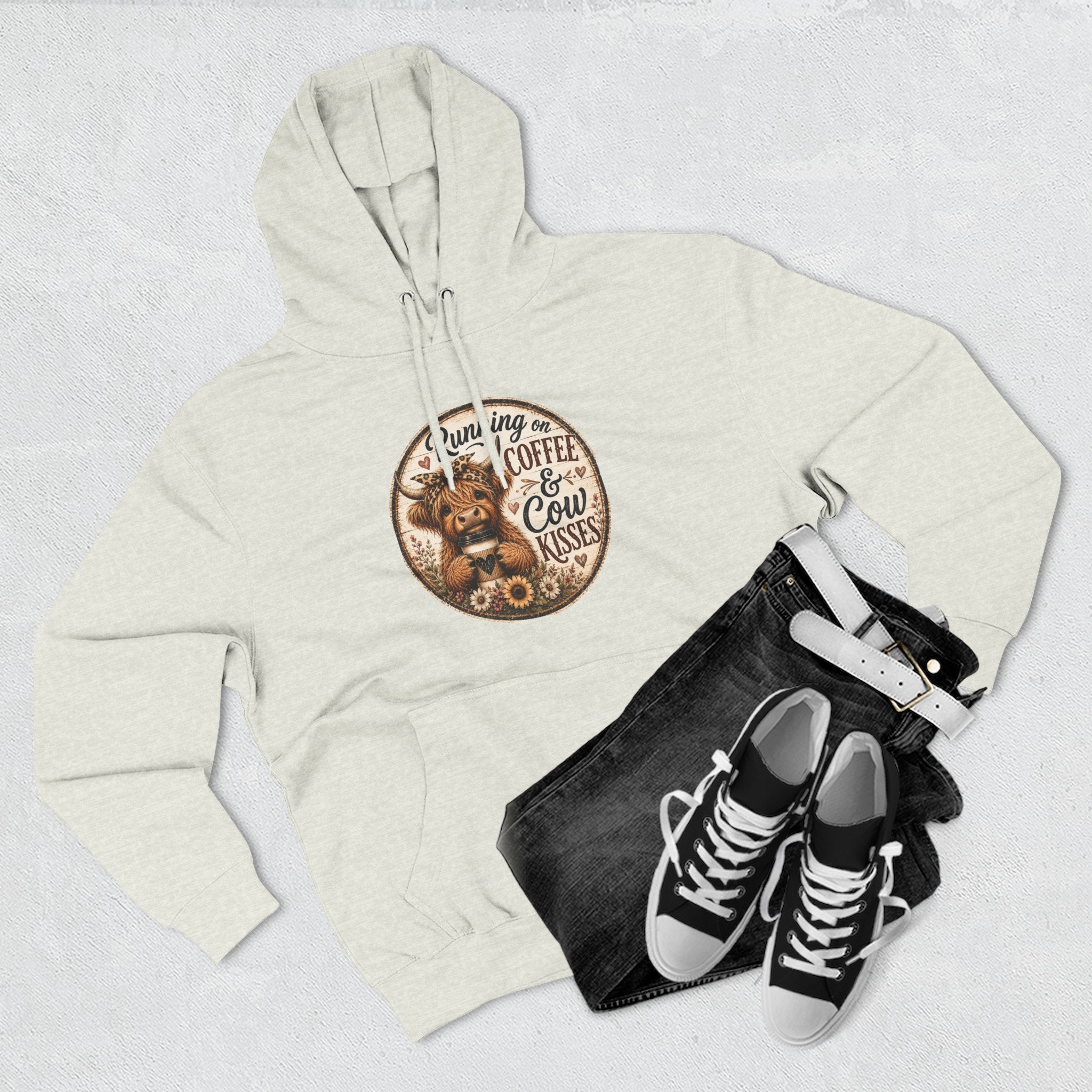 Running on Coffee & Cow Kisses Three-Panel Fleece Hoodie