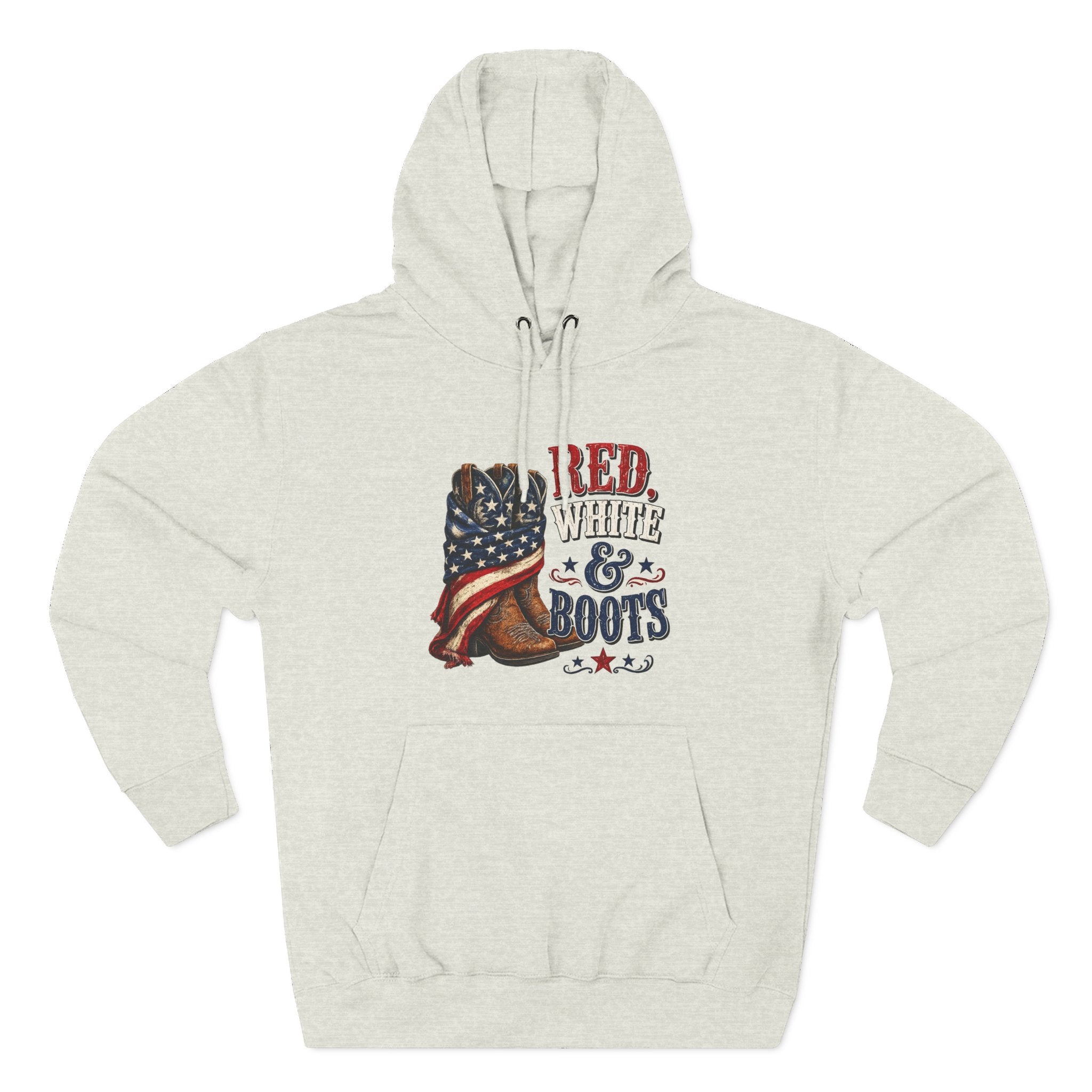 Patriotic 'Red White & Boots' Hoodie — American Flag Cowboy Boots Pullover