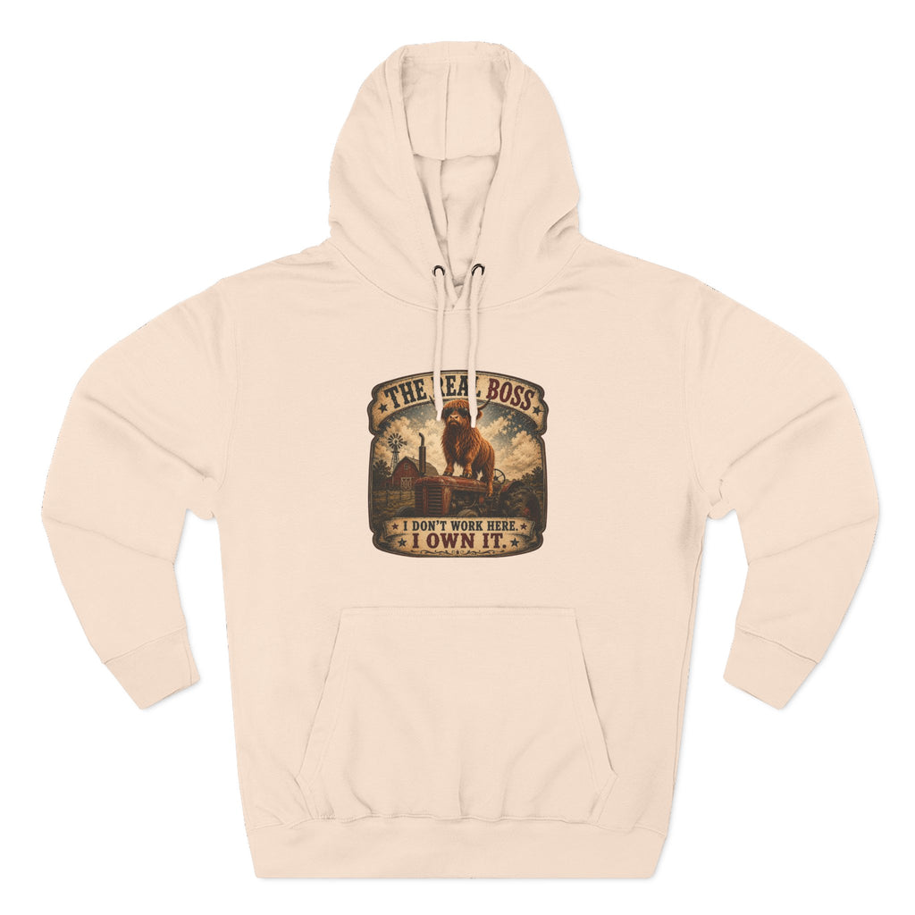 The Real Boss Highland Cow Three-Panel Fleece Hoodie