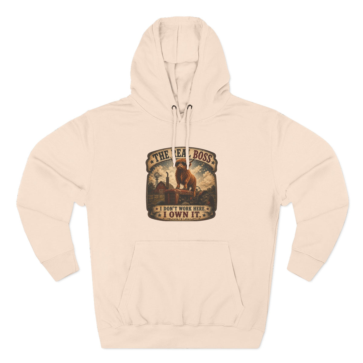 The Real Boss Highland Cow Three-Panel Fleece Hoodie