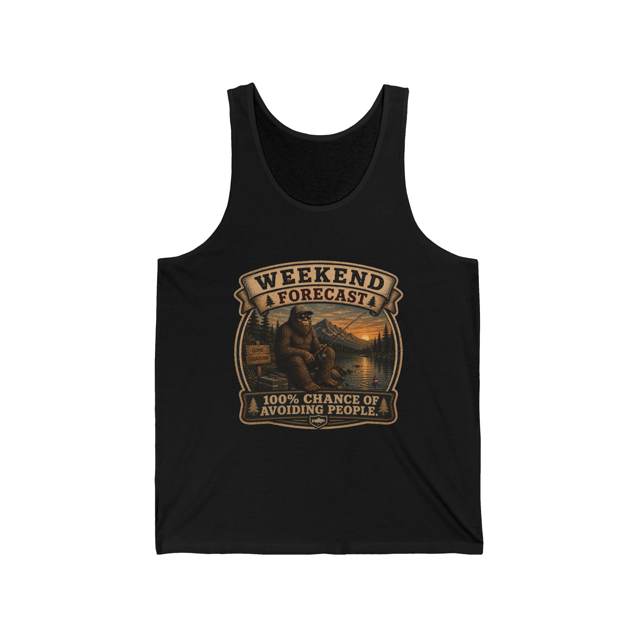 "Weekend Forecast: 100% Chance of Avoiding People" Retro Camping Graphic - Tank Top