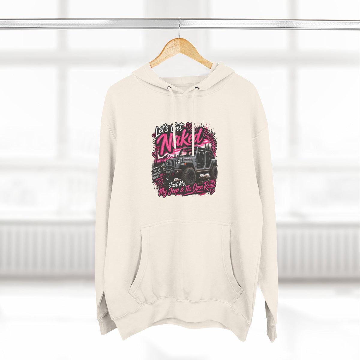 Jeep 'Let's Get Naked' Graphic Hoodie — (Pink) Off-Road Adventure Pullover