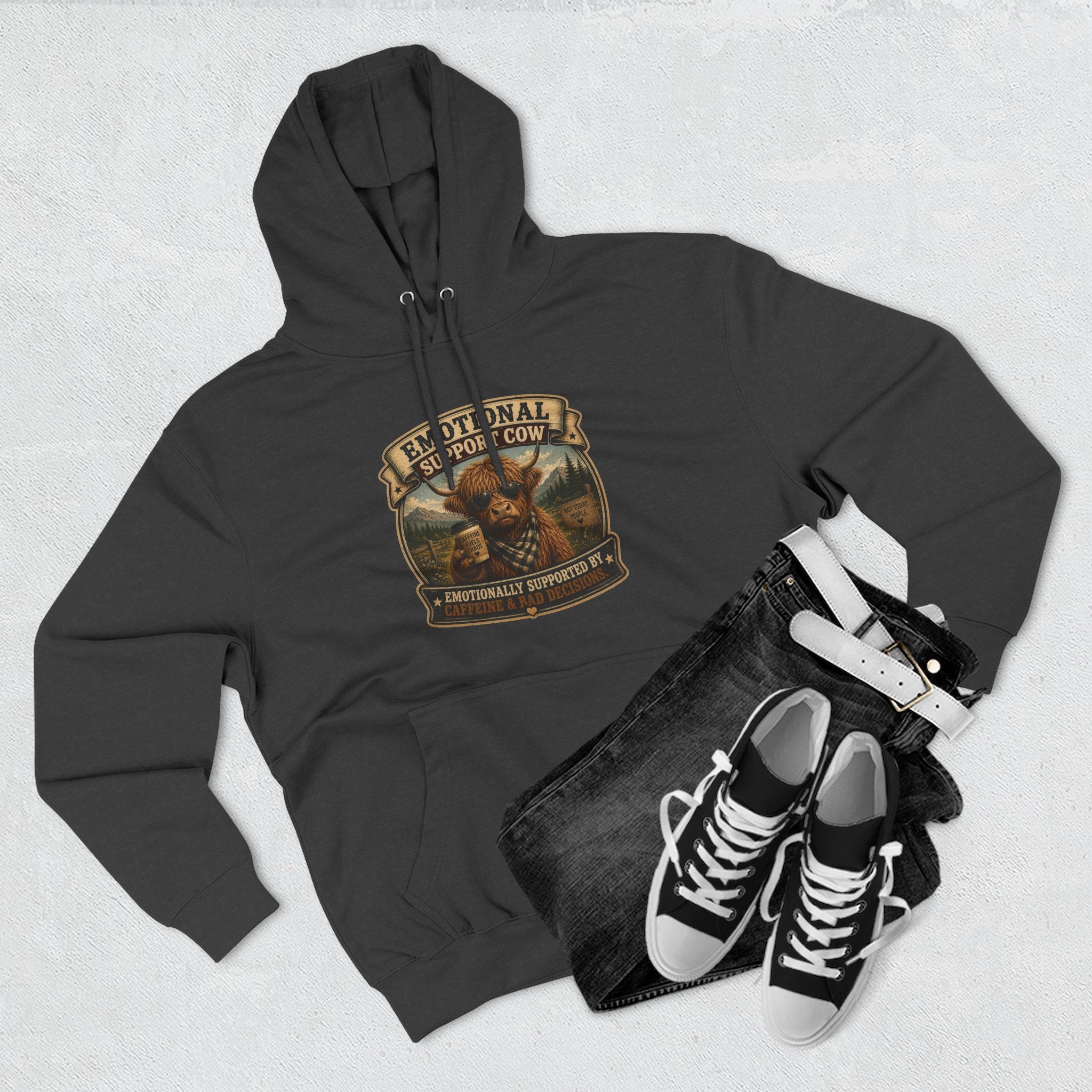 Socially Awkward Highland Cow - Three-Panel Fleece Hoodie