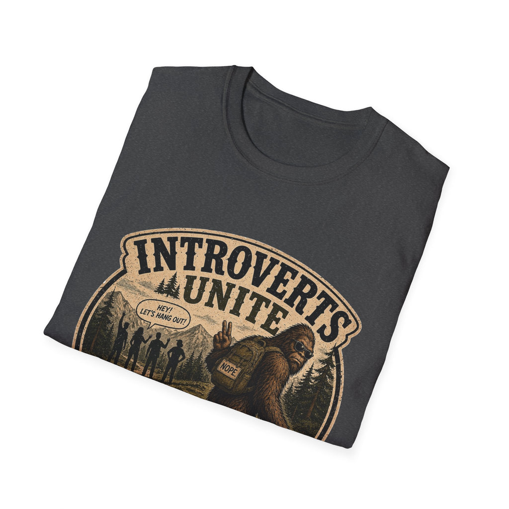 Bigfoot’s Introverts Unite Let's Not T-Shirt — Funny Sasquatch Recalculating Map Tee