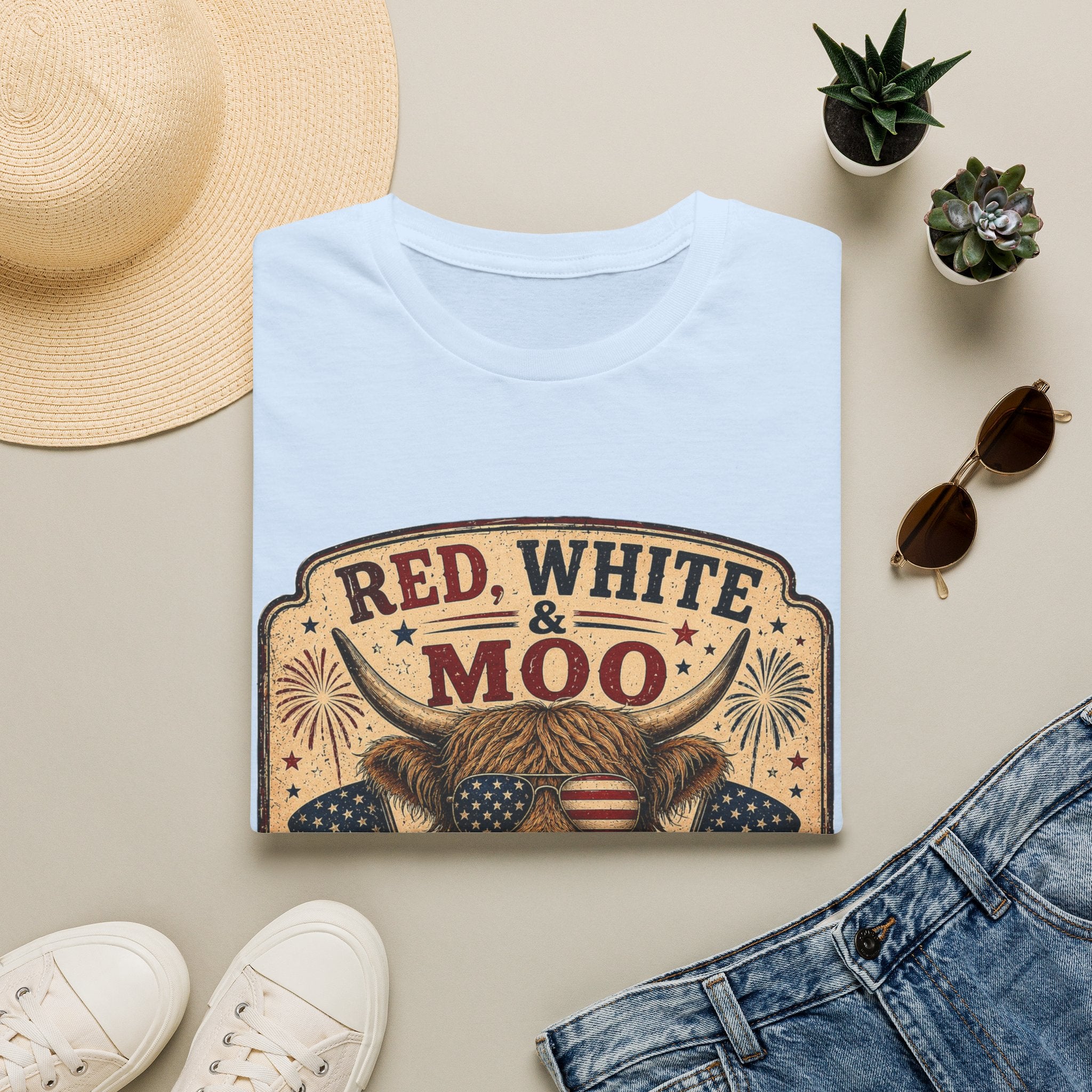 Red, White, & Moo Highland Cow Unisex Softstyle T-Shirt