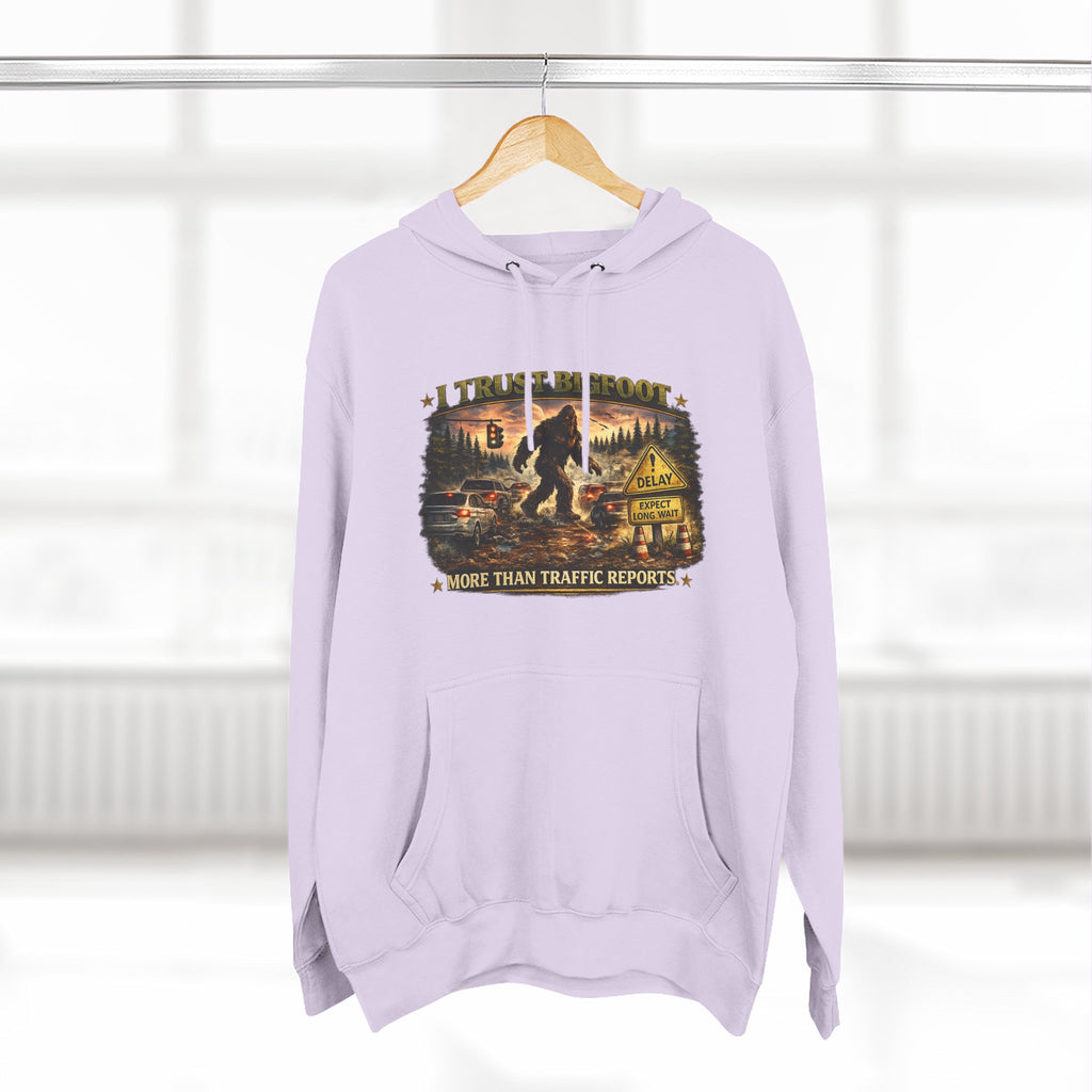 Bigfoot Forest Hoodie - "More Than Traffic Reports" Retro Sasquatch Graphic Hoodie