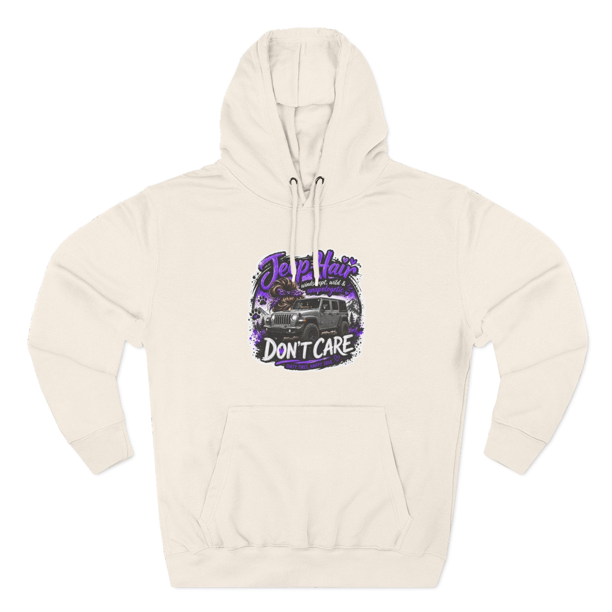 Jeep Hair Don't Care (Purple) Three-Panel Fleece Hoodie
