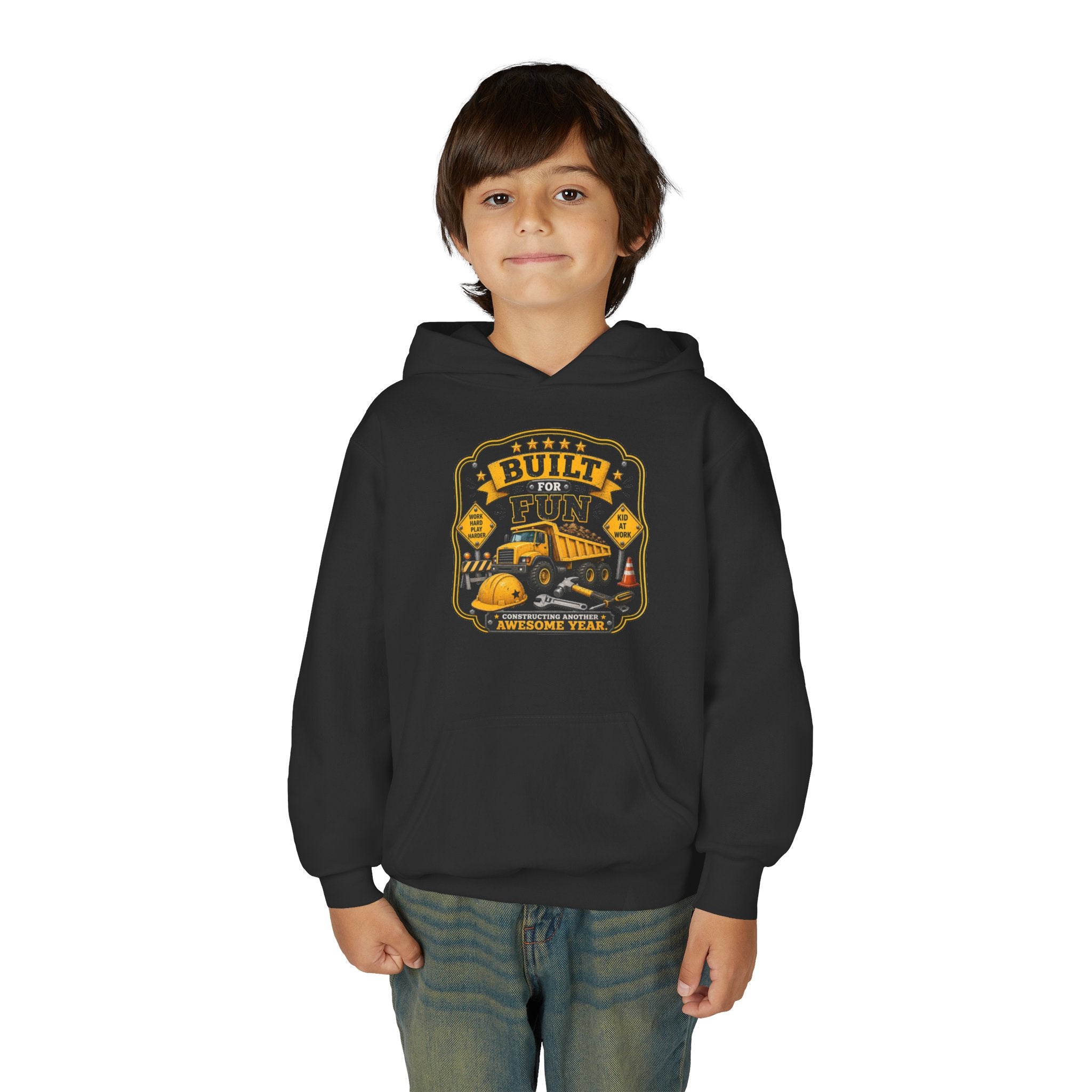 "Built for Fun" Construction Truck Pullover - Youth Hoodie