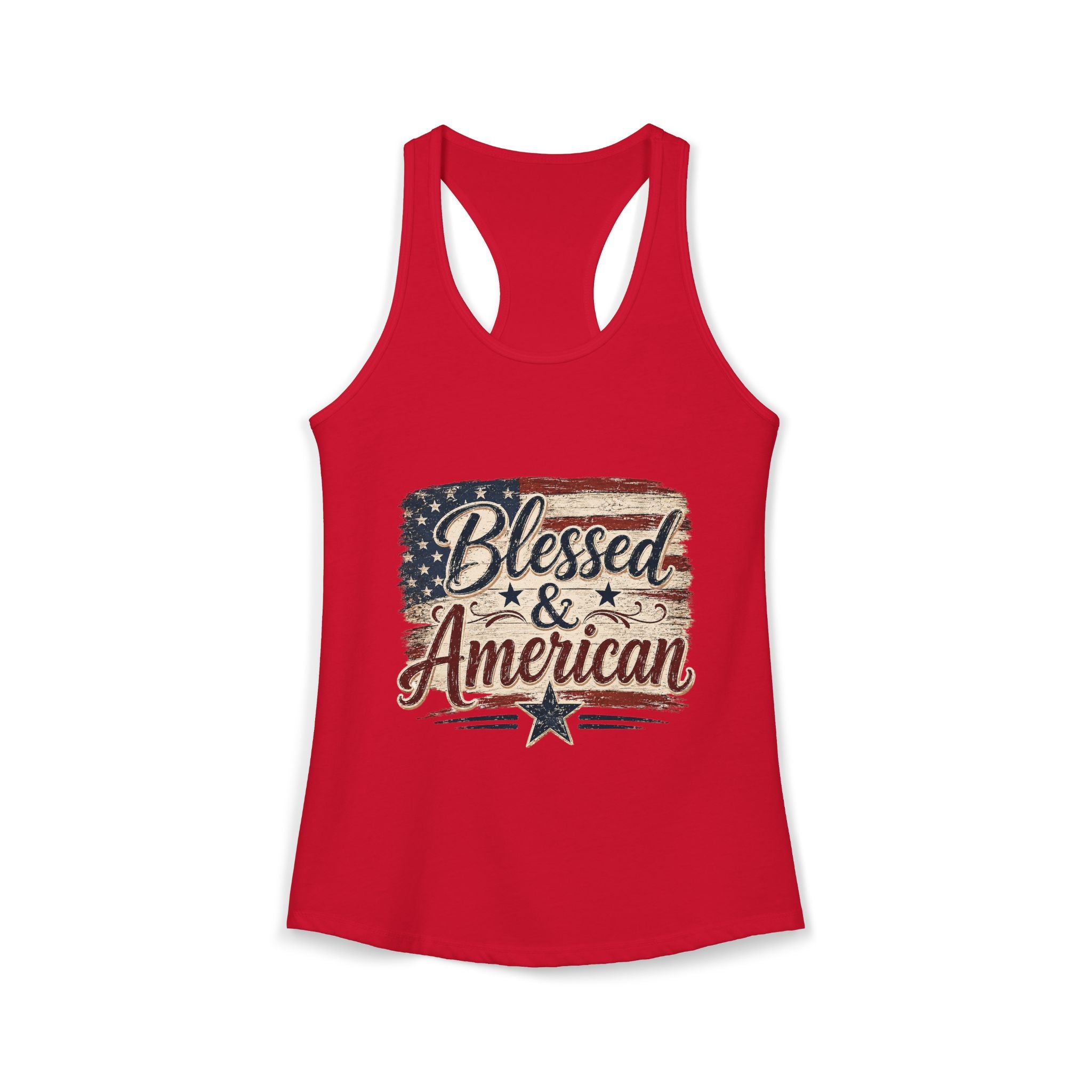 Blessed & American Women's Ideal Racerback Tank— Patriotic Flag Graphic Lightweight Sweatshirt