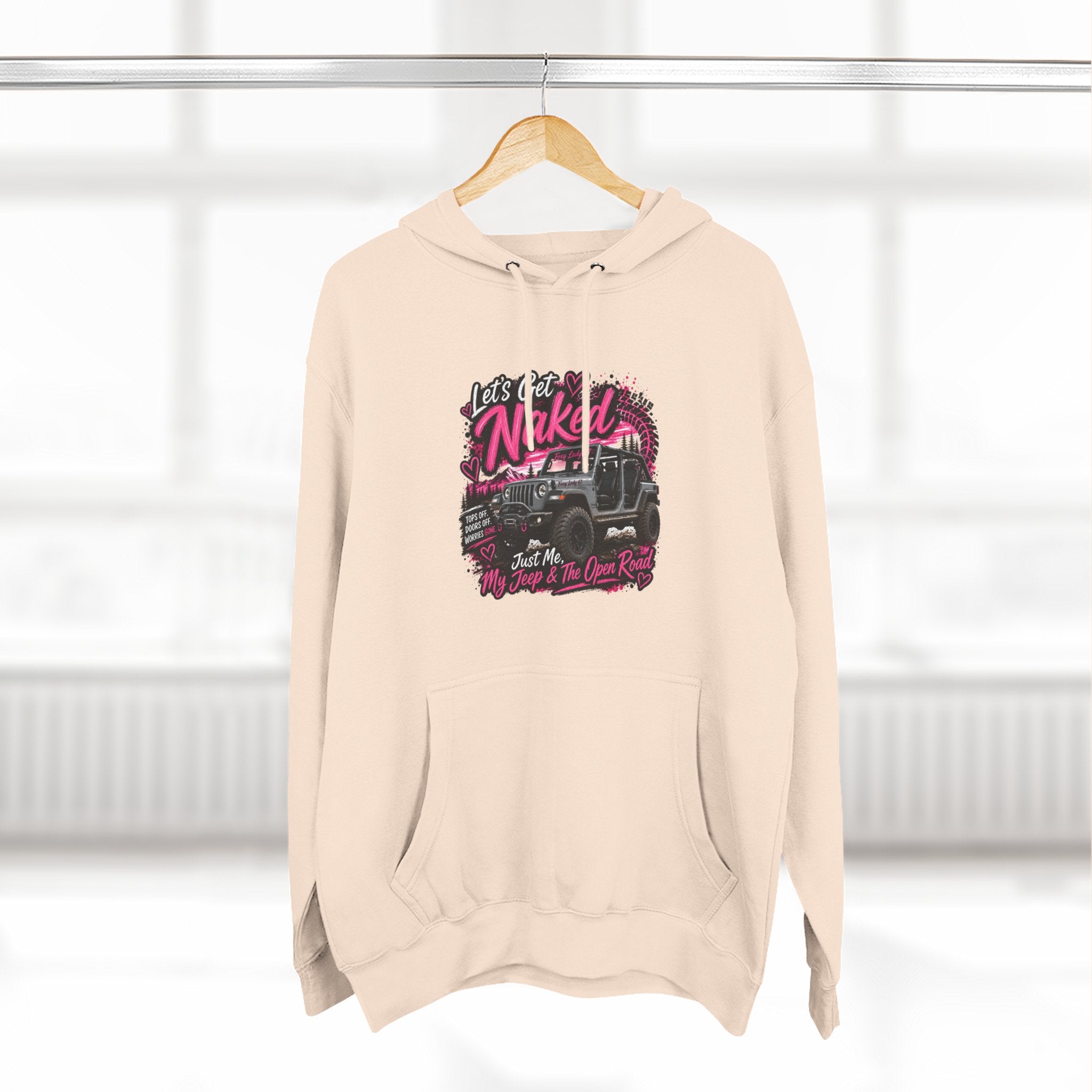 Jeep 'Let's Get Naked' Graphic Hoodie — (Pink) Off-Road Adventure Pullover