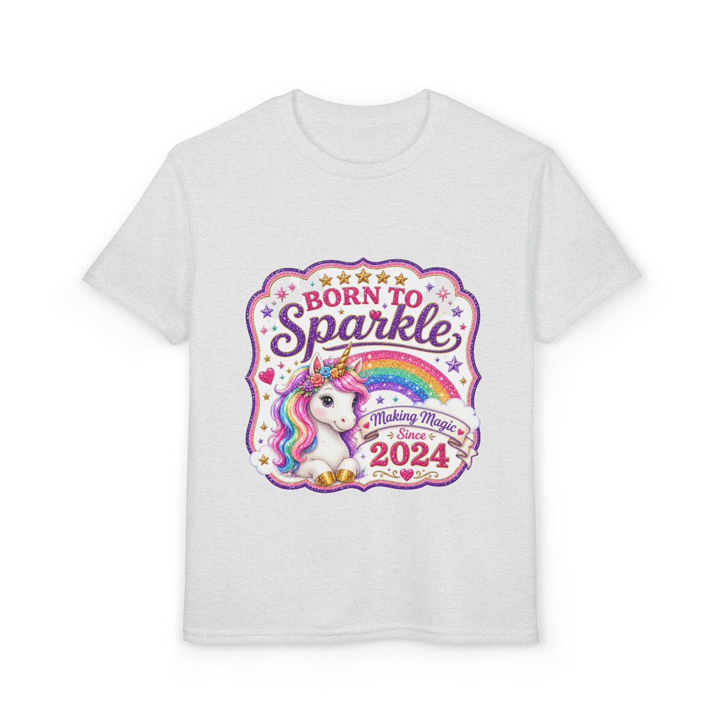 "Born to Sparkle" Unicorn Rainbow 2024 Youth Tee Kids — T-Shirt